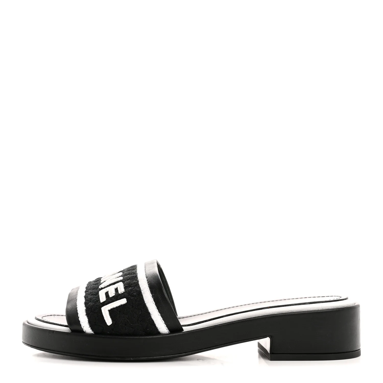 Lambskin Embroidered CC Mule Sandal 40 Black White