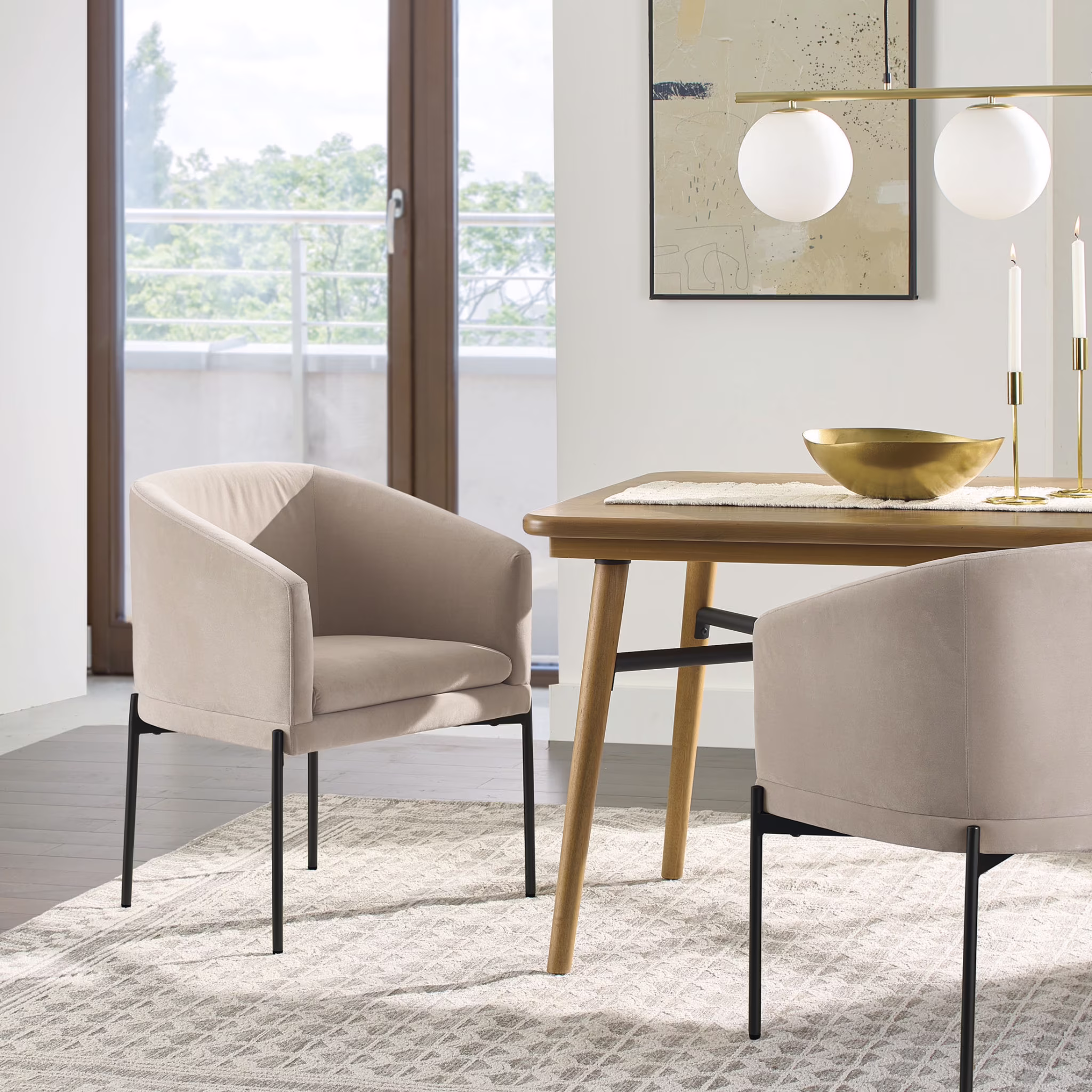 Better Homes & Gardens Wyatt Velvet Dining Chairs, Beige, 2 Pack