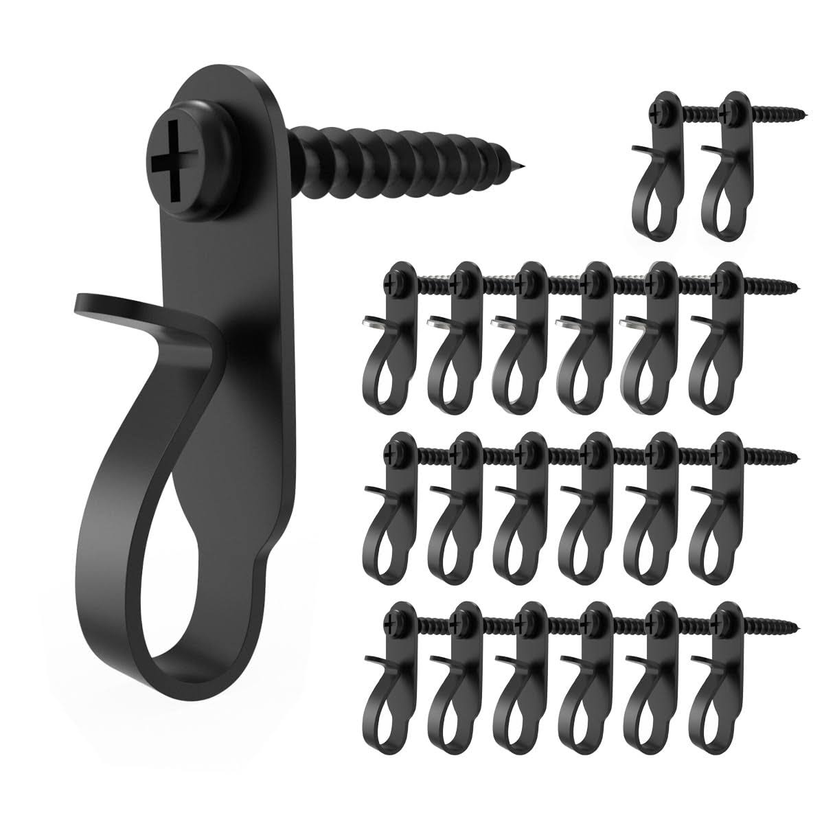 GEZIDEA Light Hanger Hooks,Screw Hooks for Hanging Christmas Light,Light Wire and LED Fairy LED Light Clips,Stainless Steel,Black,20 Pack