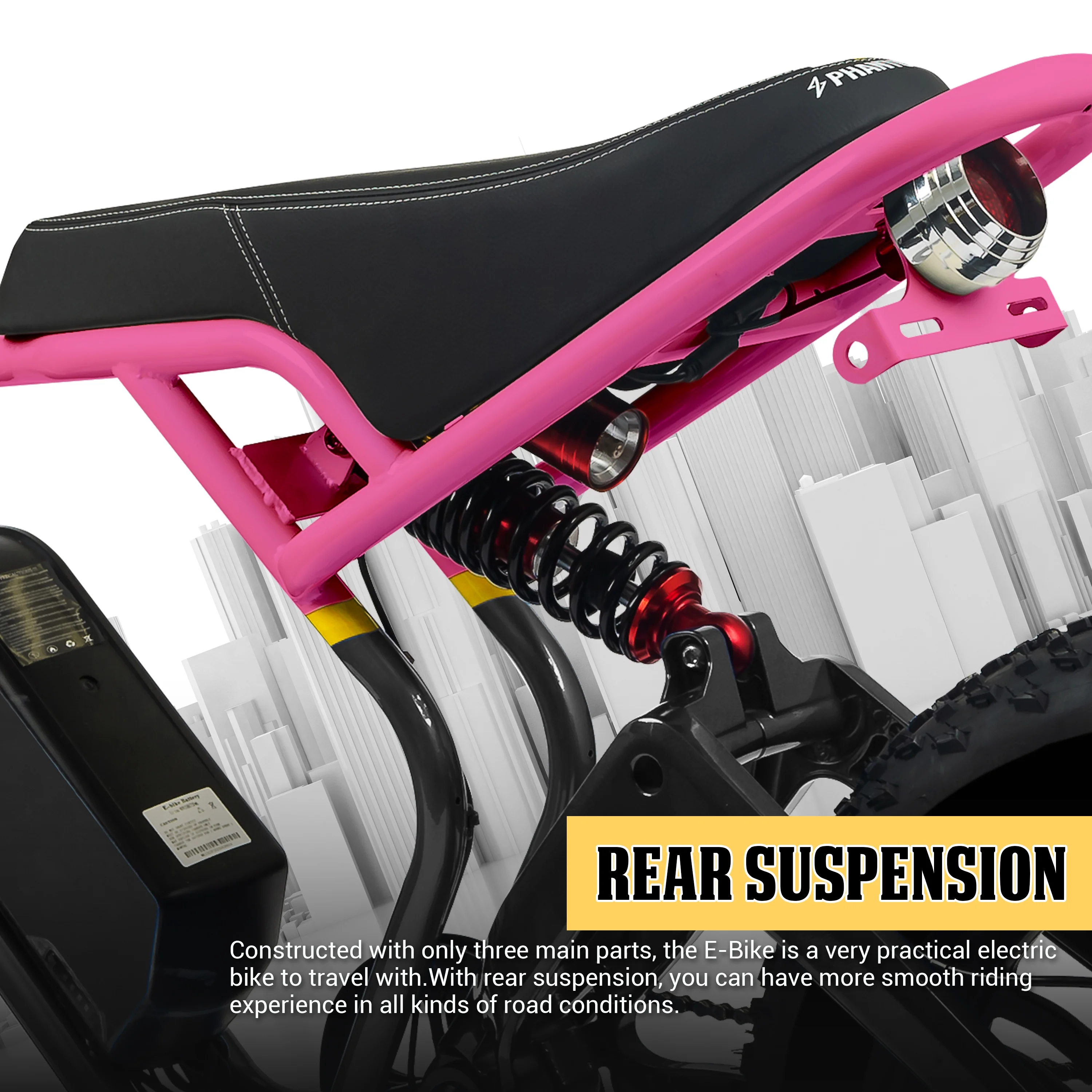 Electric Bike for Adults Electric Bicycle with Fat Tire Ebike with Full suspension Montiain bike Max Load 330LB, 7 Speed, Removable Battery Moped E-Bike(Pink) - Image 4
