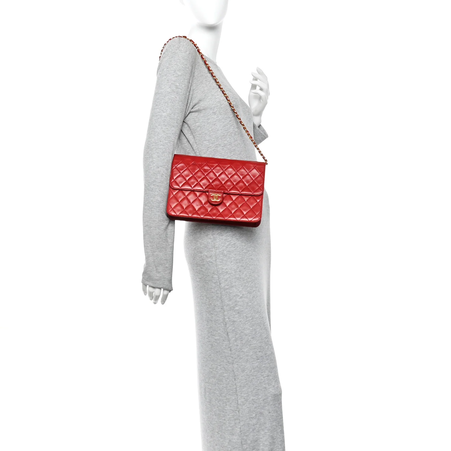 Lambskin Quilted Medium Single Flap Red