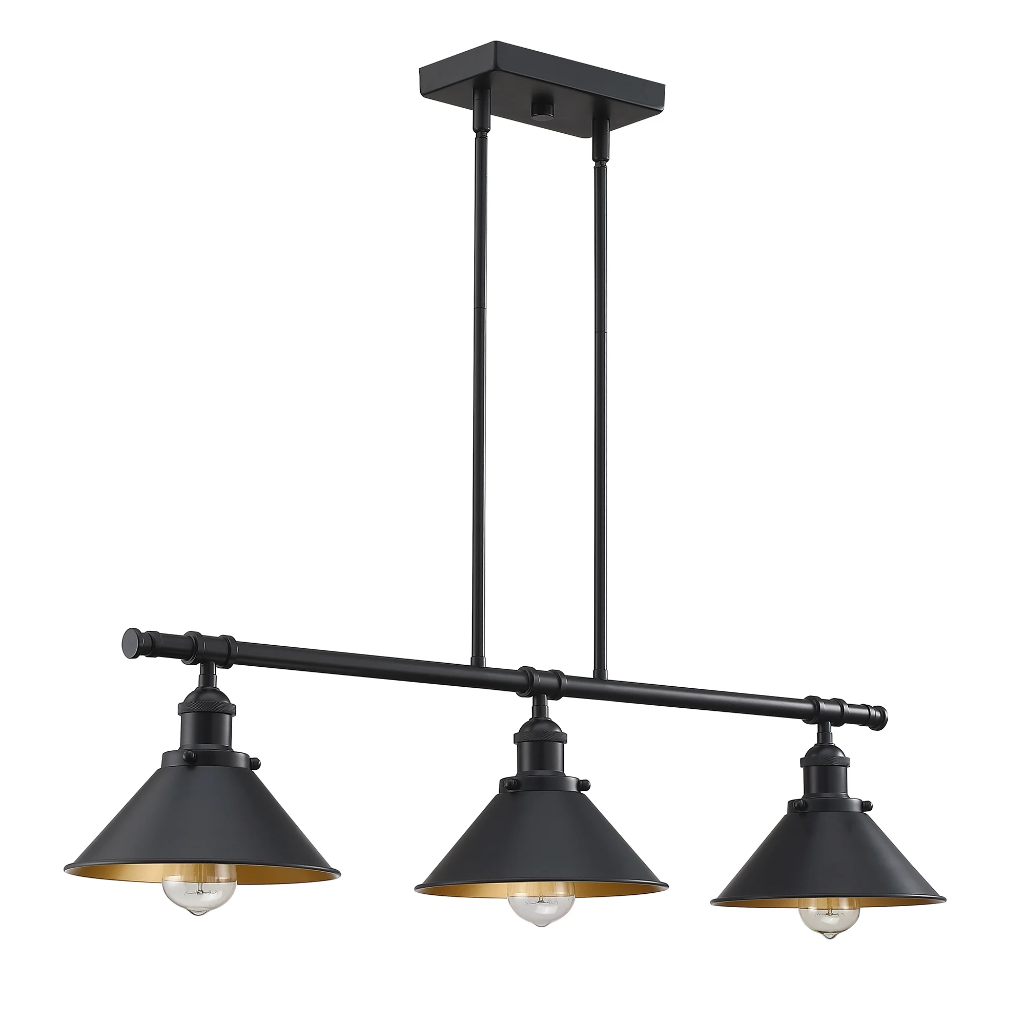 3-Light Matte Black Pendant Lighting for Kitchen Island Industrial Ceiling Mount Light Fixture for Dining Room, Living Room, Dining Table, Bars with Gold Painting Inside Finish