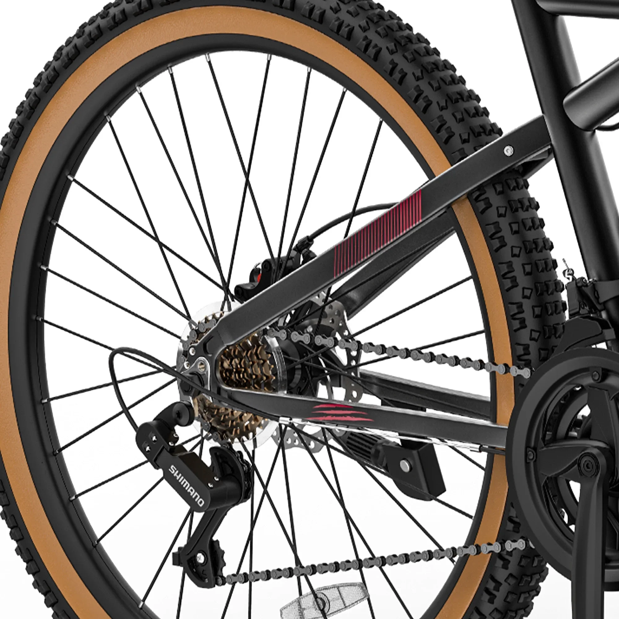 ModFusion 26-Inch Aluminum Alloy Mountain Bike, 21-Speed, Disc Brakes, Black with Brown Tires, 85% Assembled