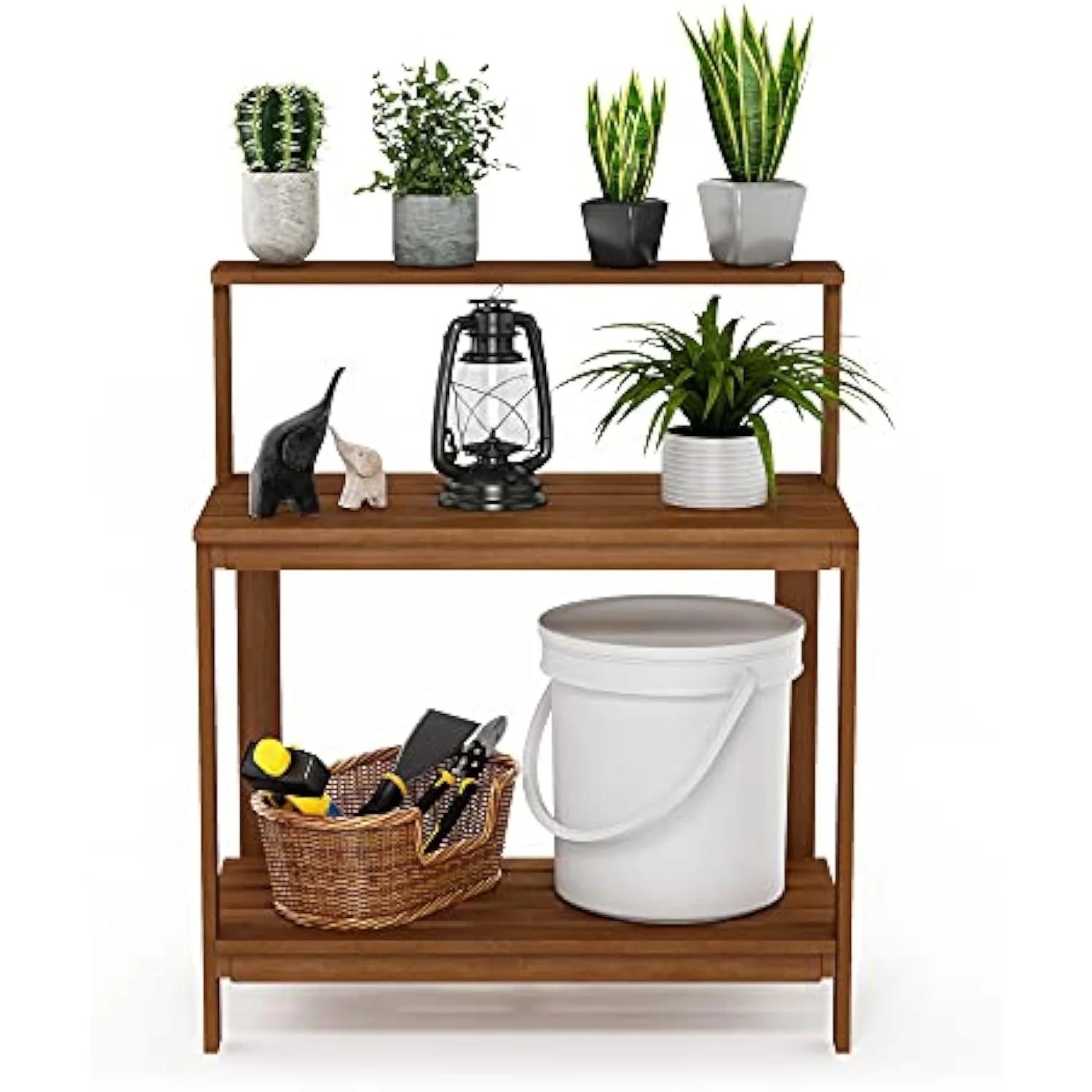 Outdoor Waterproof Hardwood Potting Bench Durable Garden Storage Table for Patio, Natural Finish, 48x24in - Image 4