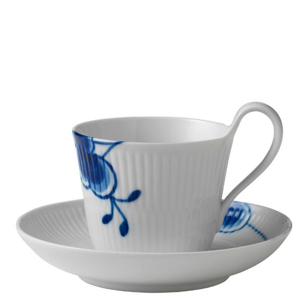 Blue Fluted Mega kaffekopp med skål 24 cl høy hank