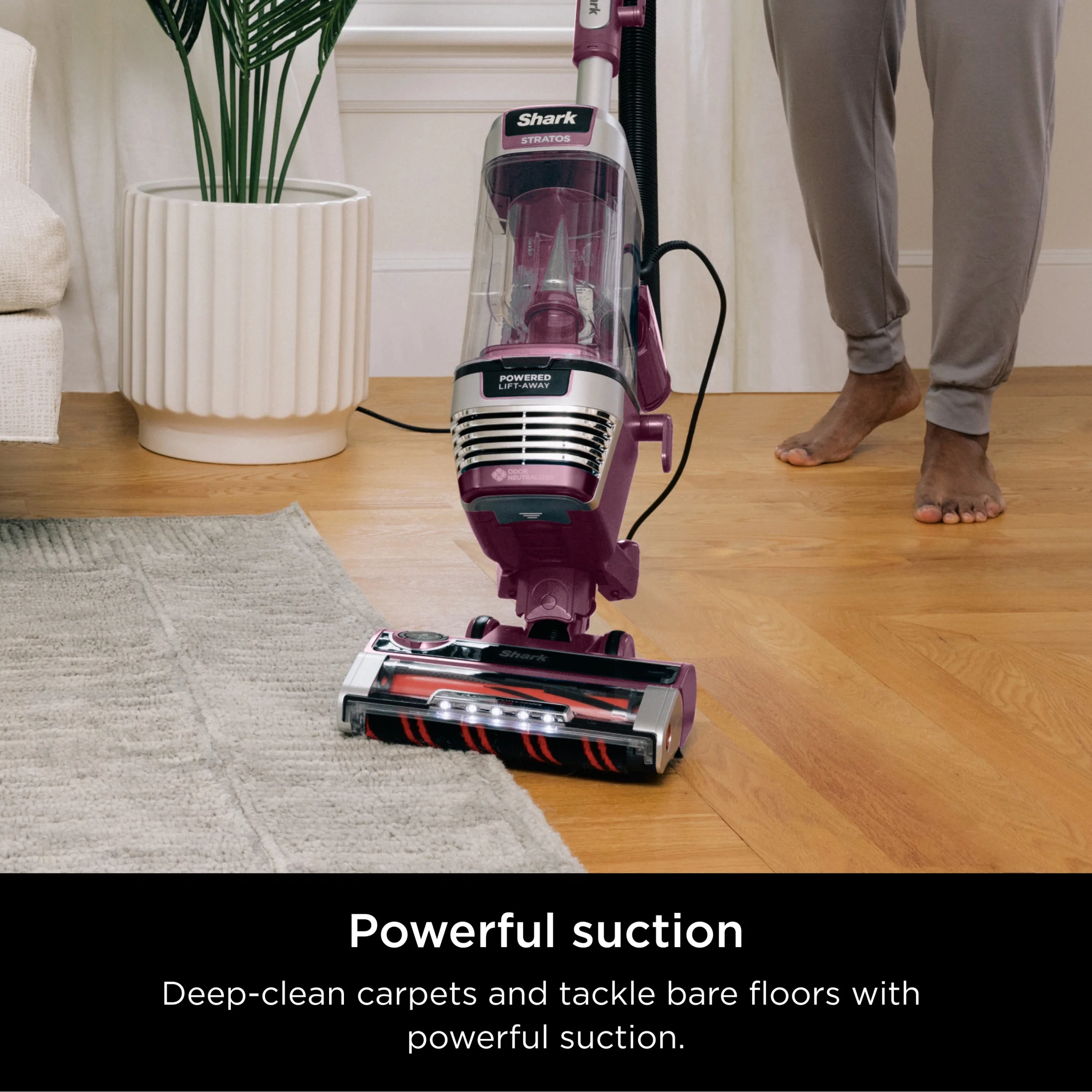 Shark Upright Vacuum, Stratos, Pet Friendly, Bagless, Ultra Powerful Suction, Hard Floor and Carpet, Duoclean Powerfins Hairpro, Self - Cleaning Brushroll, Odor Neutralizer Technology, AZ3000, Burgundy