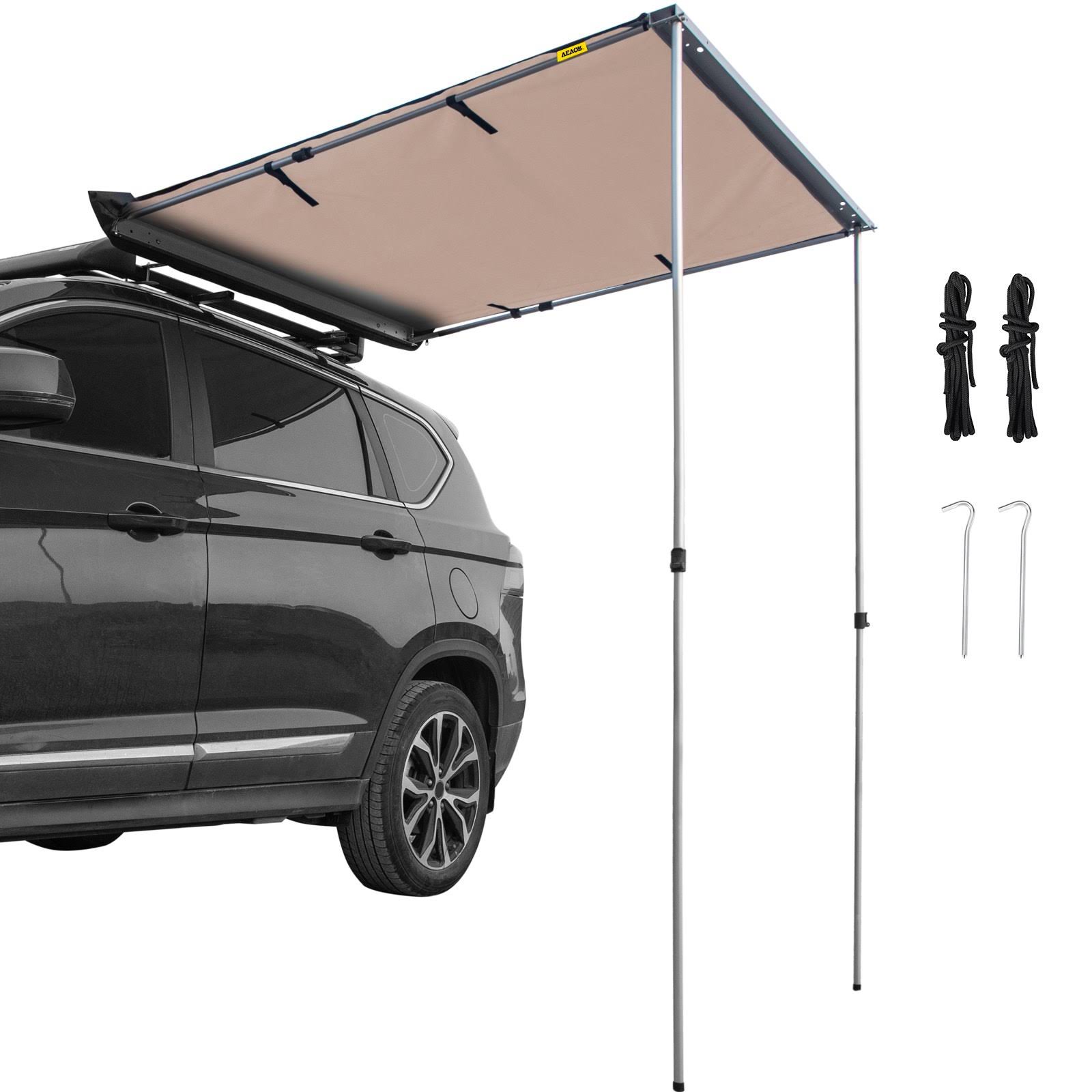 VEVOR Car Side Awning, 5'x6.5', Pull-Out Retractable Vehicle Awning Waterproof Uv50+, Telescoping Poles Trailer Sunshade Rooftop Tent w/ Carry Bag
