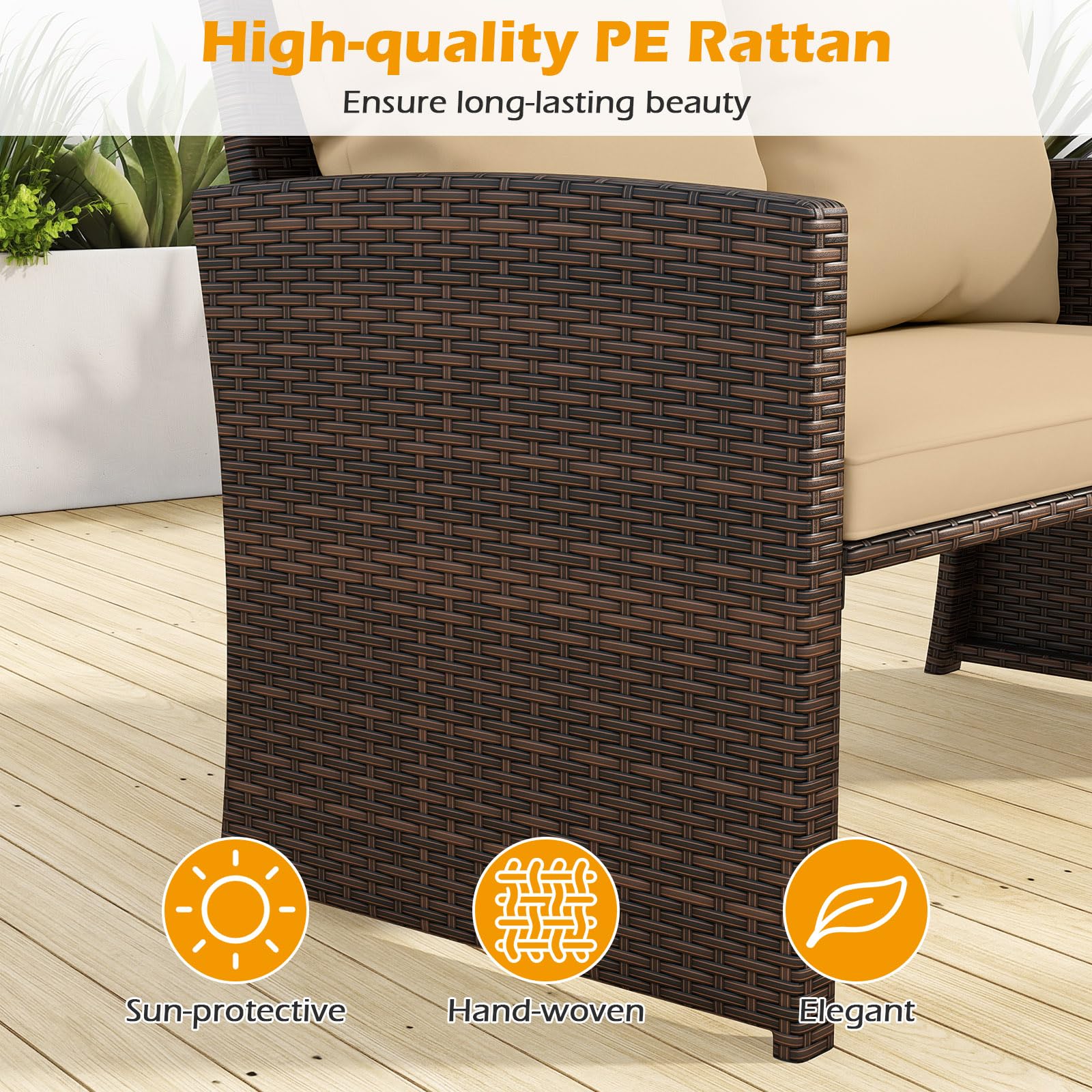Tangkula 3 Pieces Patio PE Wicker Furniture Set with Cushions