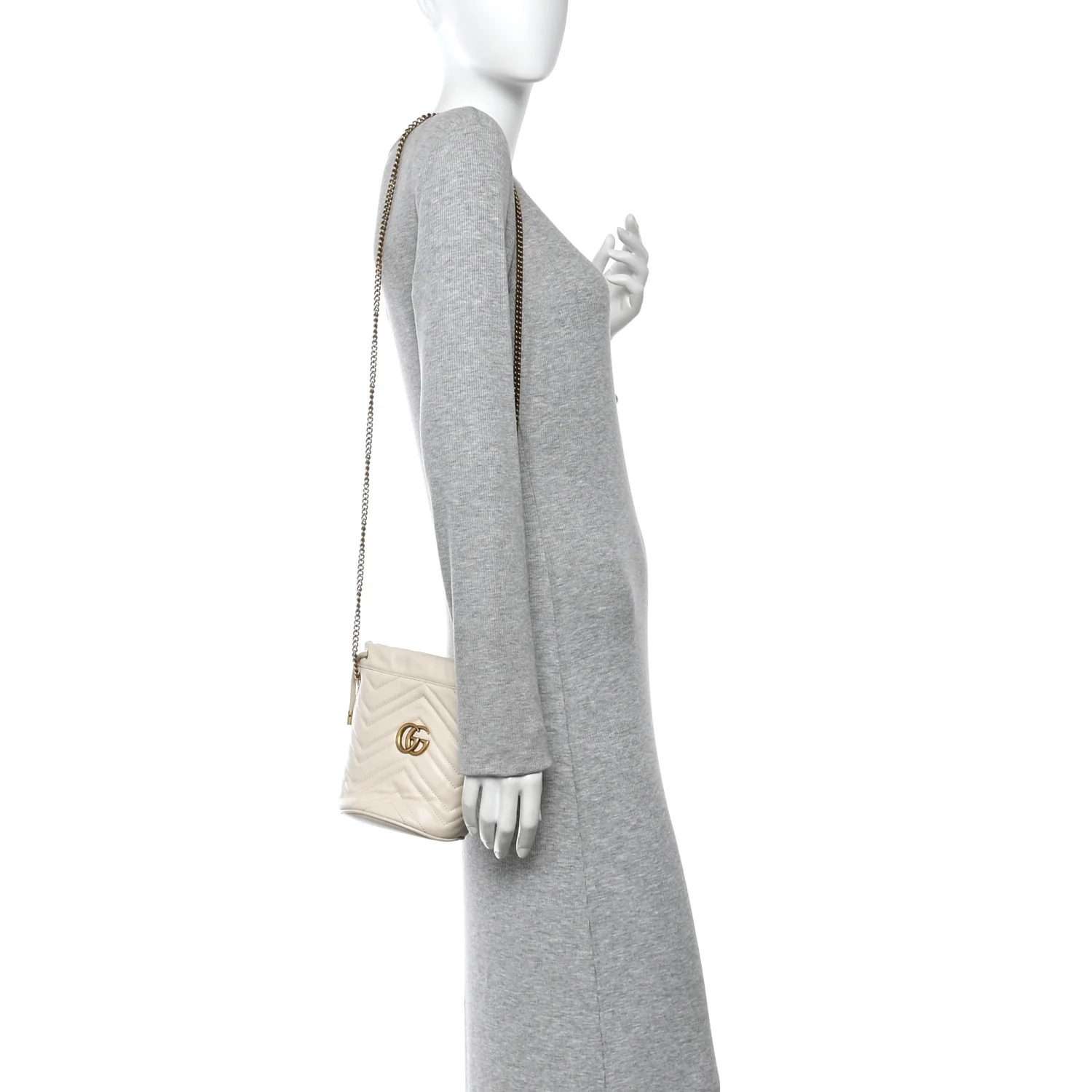 Calfskin Matelasse Mini GG Marmont 2.0 Bucket Bag White