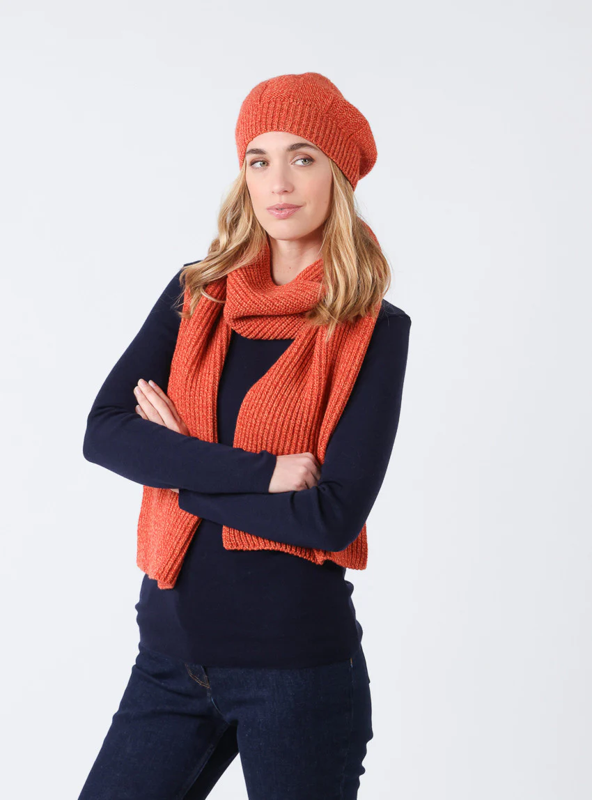 Béret femme en laine lambswool orange mouline