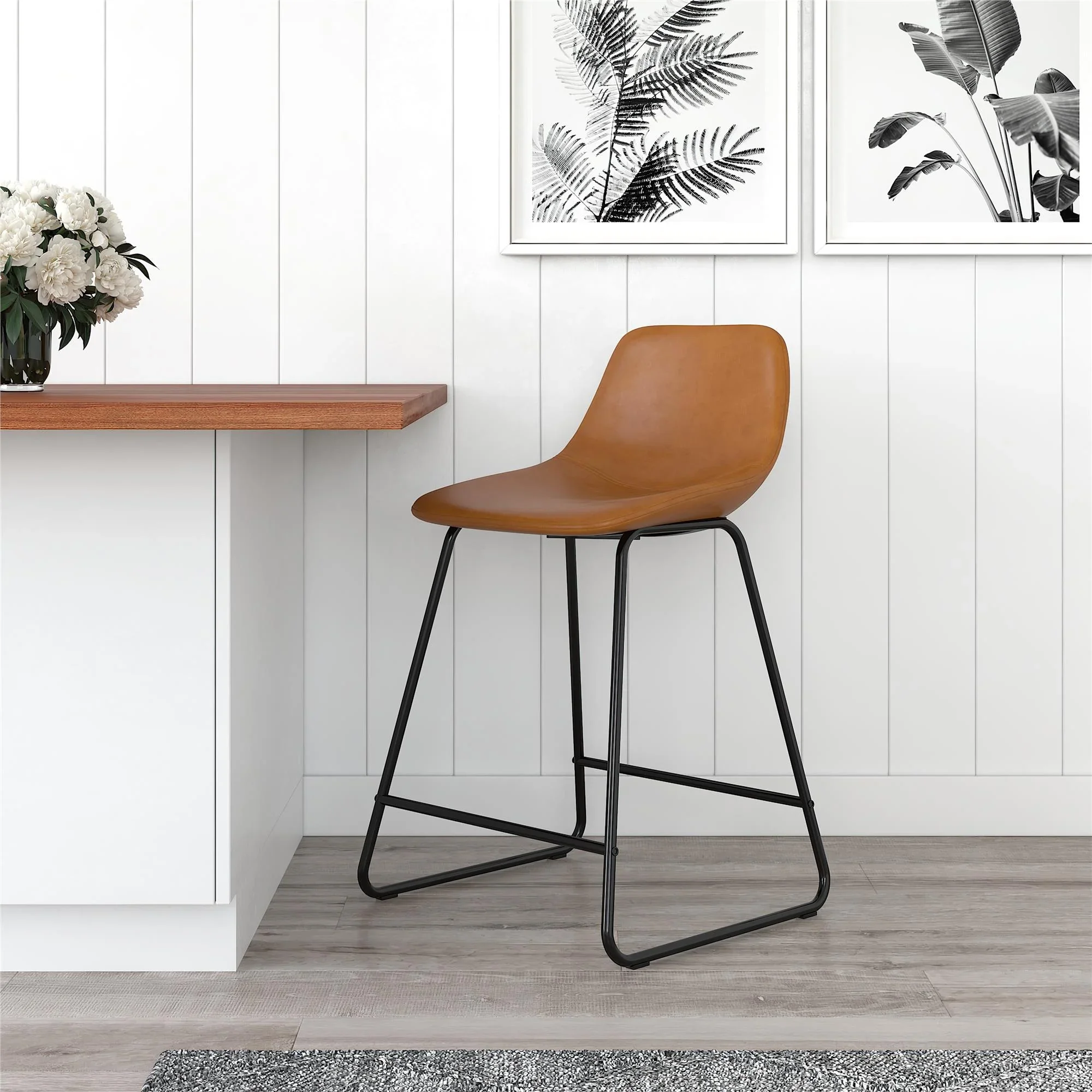 Better Homes & Gardens Scoop Counter Stool, Camel Faux Leather
