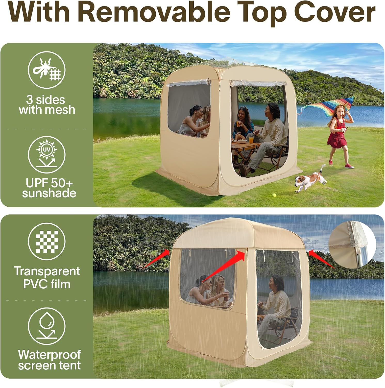 Gazebo moustiquaire pouvant accueillir 6, 10 ou 15 personnes. Tente de style igloo avec moustiquaire latérale. Idéal