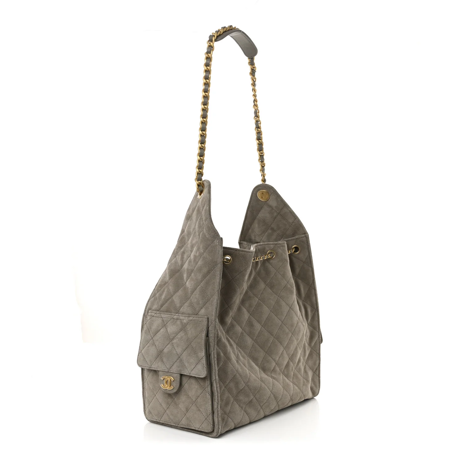 Suede Quilted Medium Chanel 25 Handbag Dark Grey