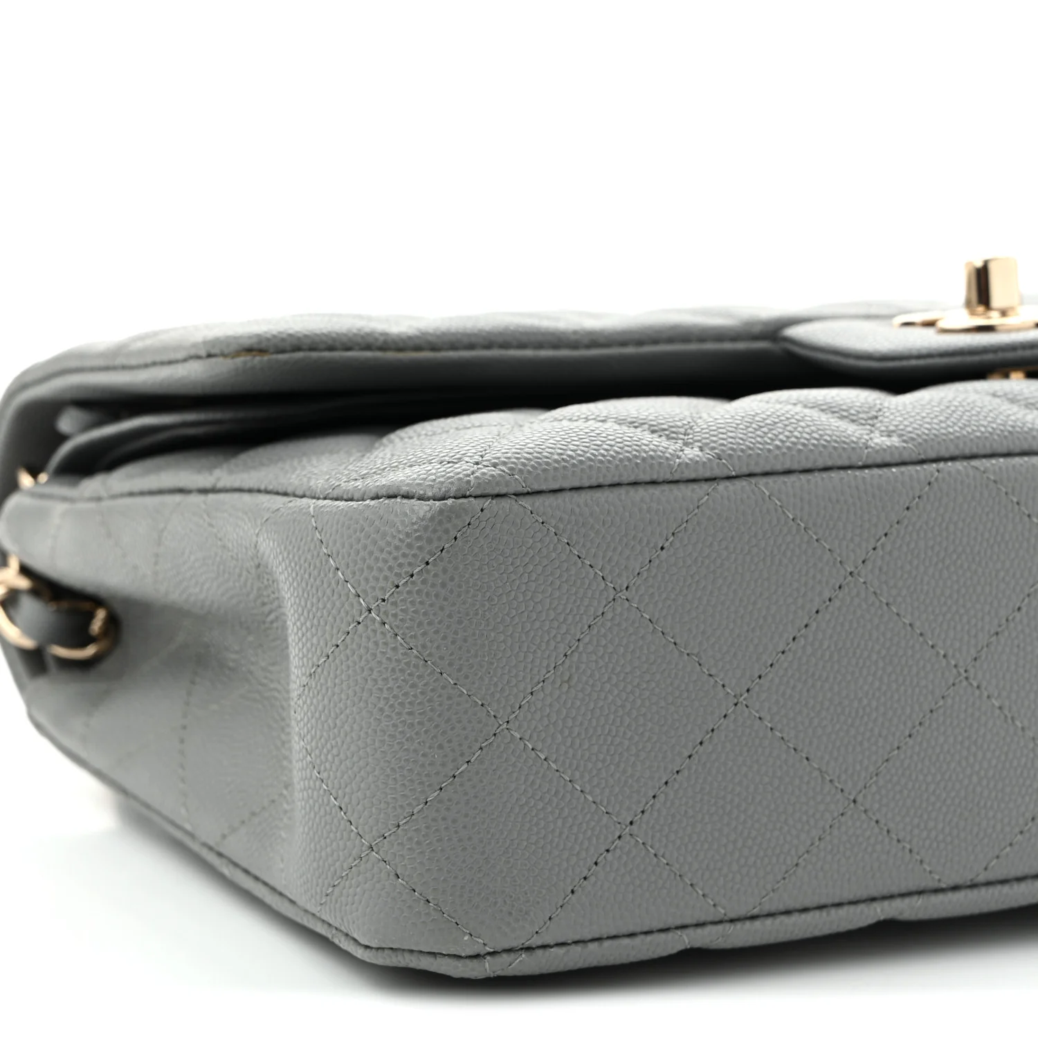 Caviar Quilted Medium Double Flap Grey