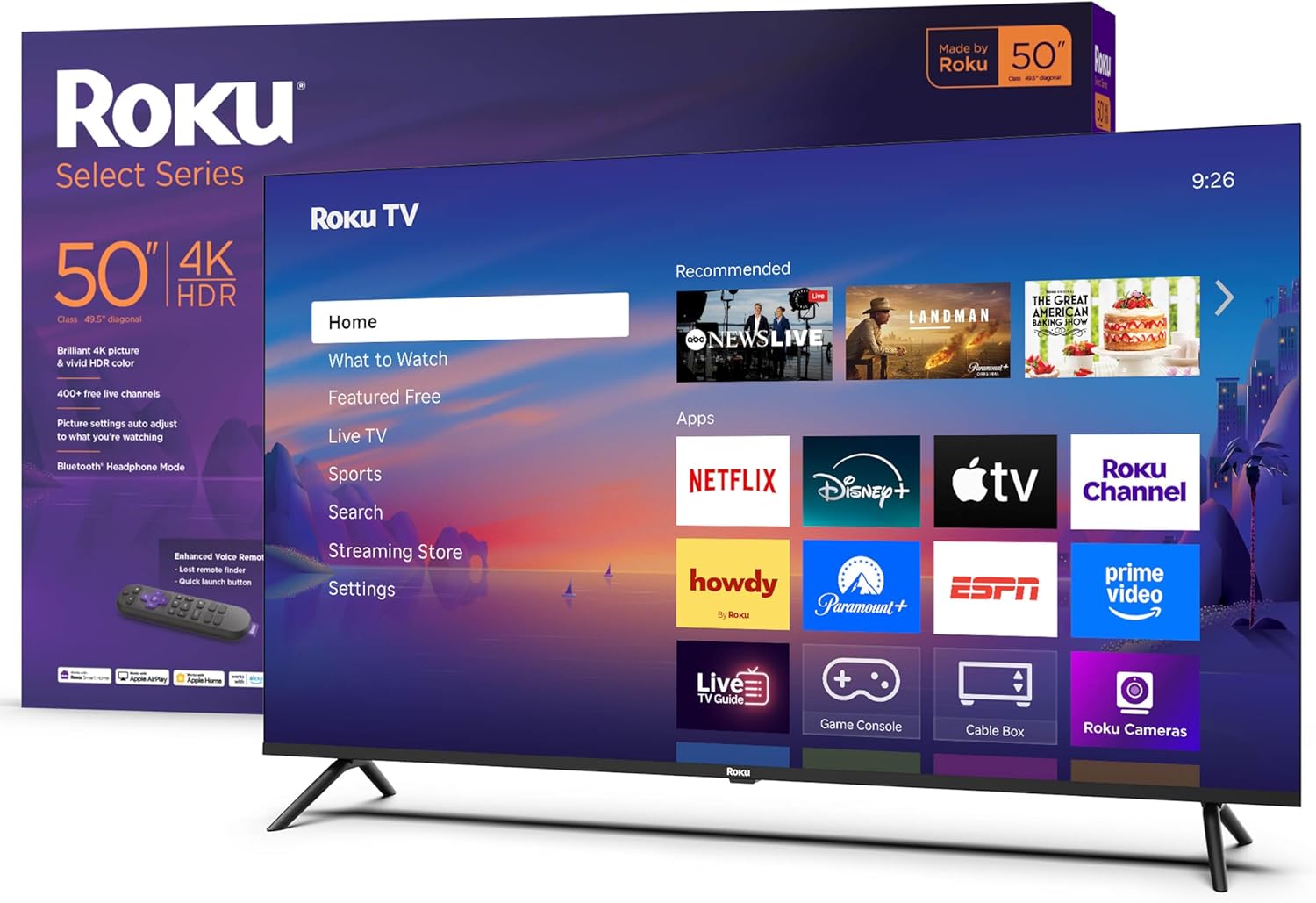 Roku Smart TV – 50-Inch Select Series  4K HDR TV – RokuTV with Enhanced Voice Remote – Flat Screen LED Television with Wi-Fi for Streaming Live Local News  Sports  Family Entertainment