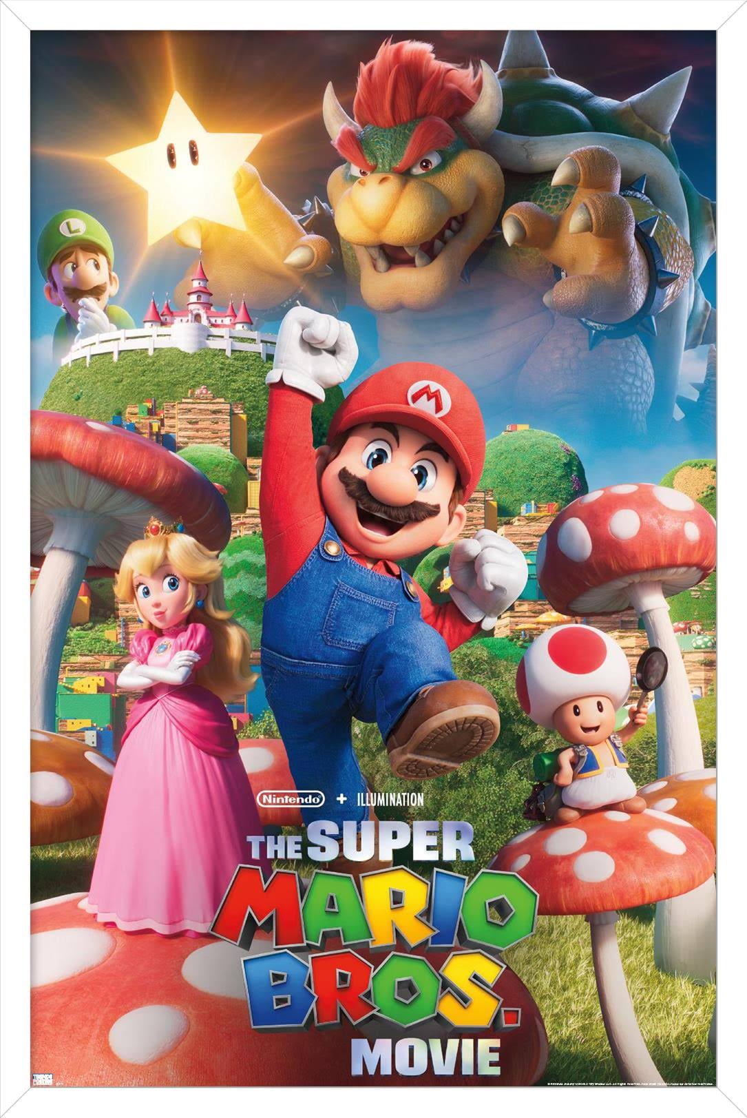 Trends International The Super Mario Bros. Movie - Mushroom Kingdom Key Art Framed Wall Poster Prints White Framed Version 22.375