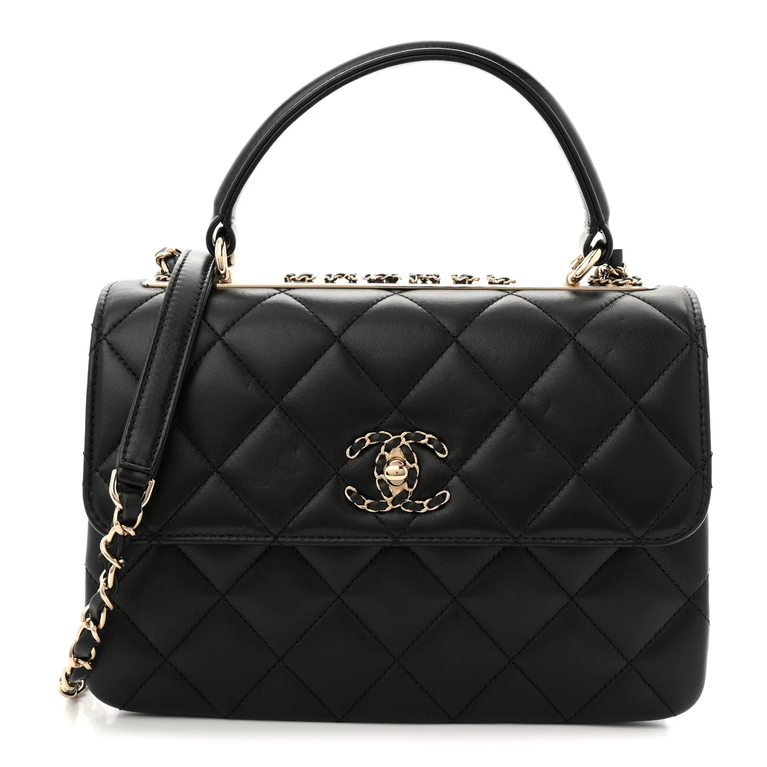 Lambskin Quilted Small Trendy CC Chain Dual Handle Flap Bag Black