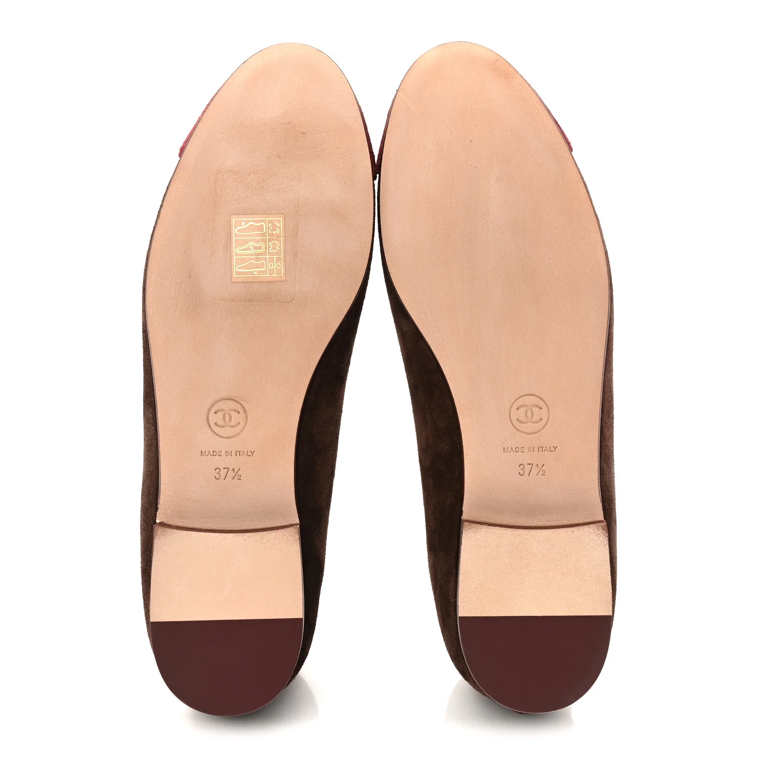 Suede Calfskin Cap Toe CC Ballerina Flats 37.5 Dark Brown Burgundy