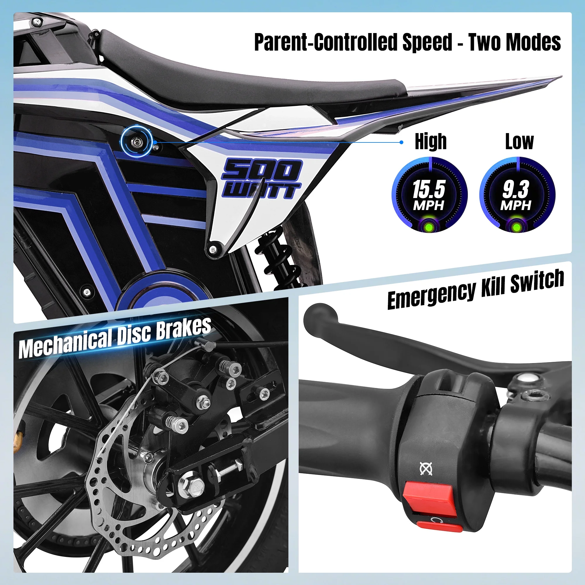 Electric Dirt Bike for Teens Adults, 500W Electric-Motorcycle Mountain Off-Road EBike(BLUE) - Image 4