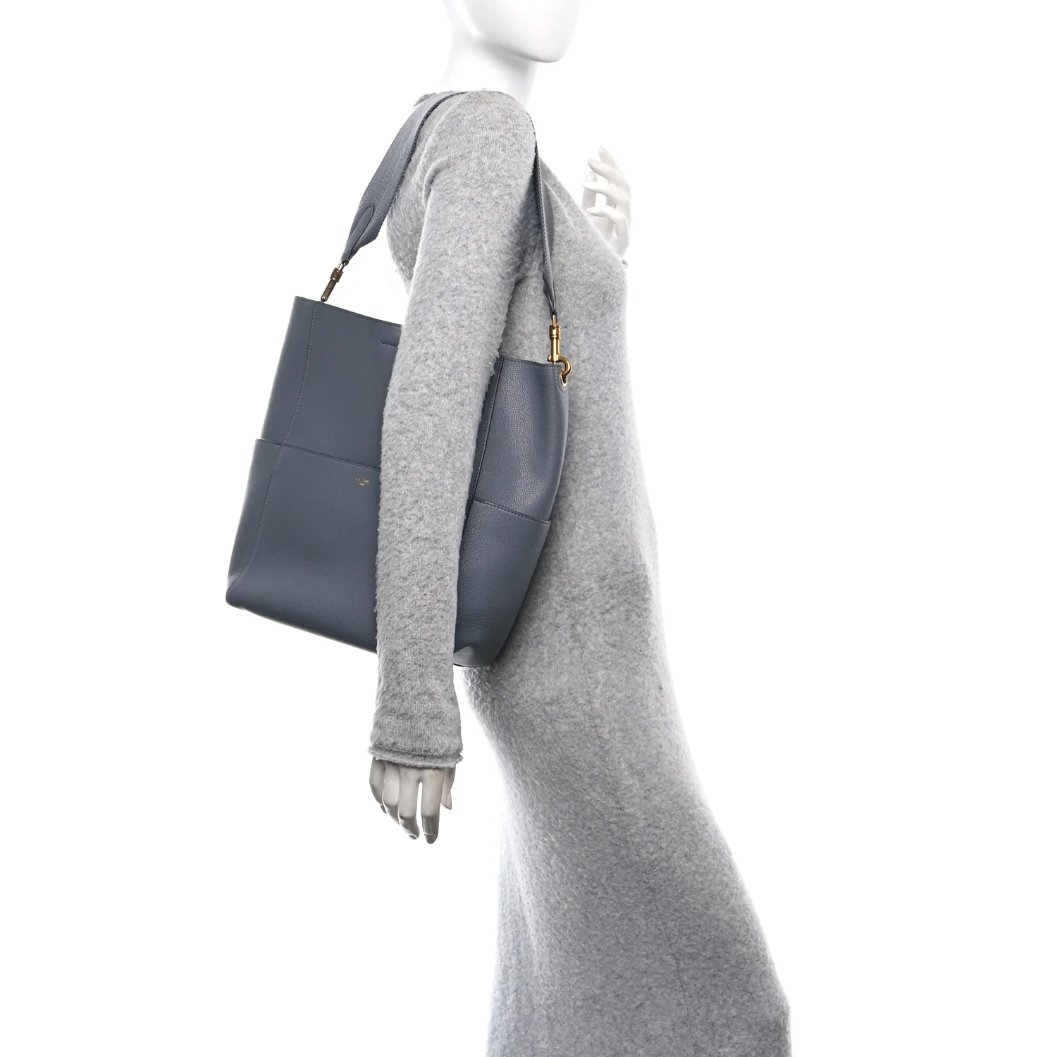 Soft Grained Calfskin Sangle Bucket Bag Grey