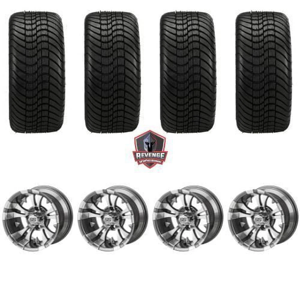 12" Warlock Gun Metal Golf Cart Wheels and Tires Combo (215/35-12) Set of 4