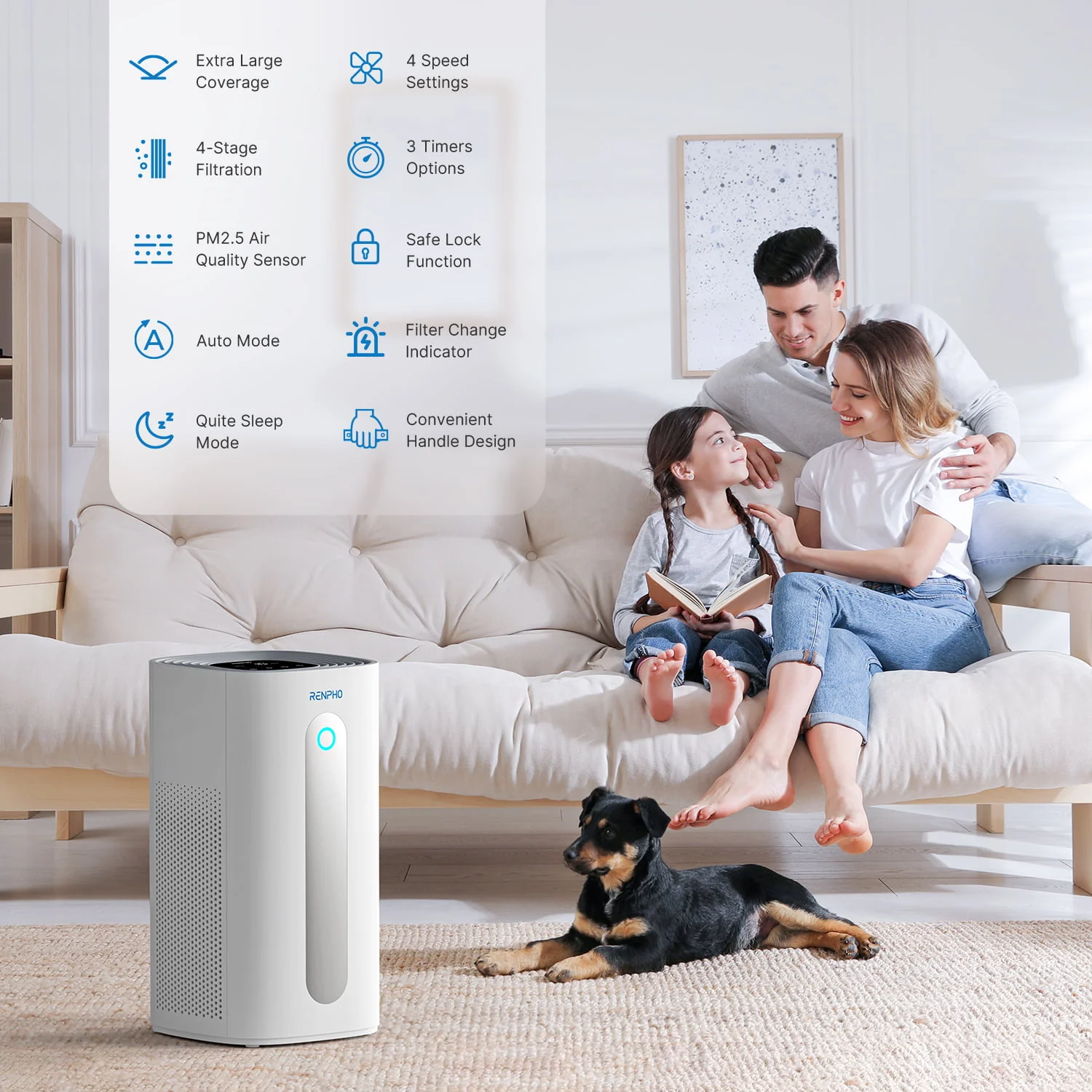True HEPA Air Purifier R M003, Air Cleaner for Large Room up to 2420 ft², PM2 5, White Image 2