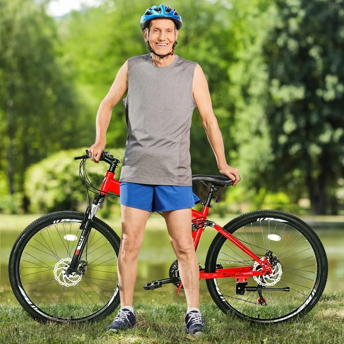 26 Inch Folding Mountain Bike Under 250$ Men Mountain Bike 21 Speed,High Carbon Steel,Disc Brake Folding Bikes for Adults/Men/Women Red(Red) - Image 8