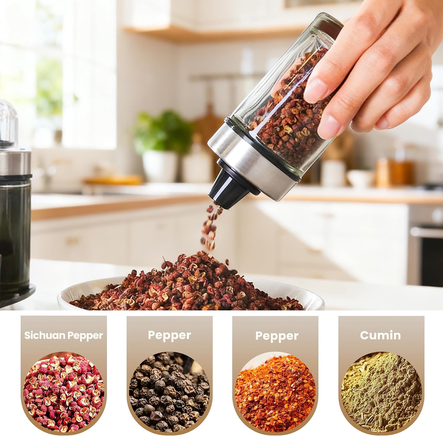 Mlici Oil and Vinegar Dispenser Set of 6 Bottles with 360° Rotating Holder