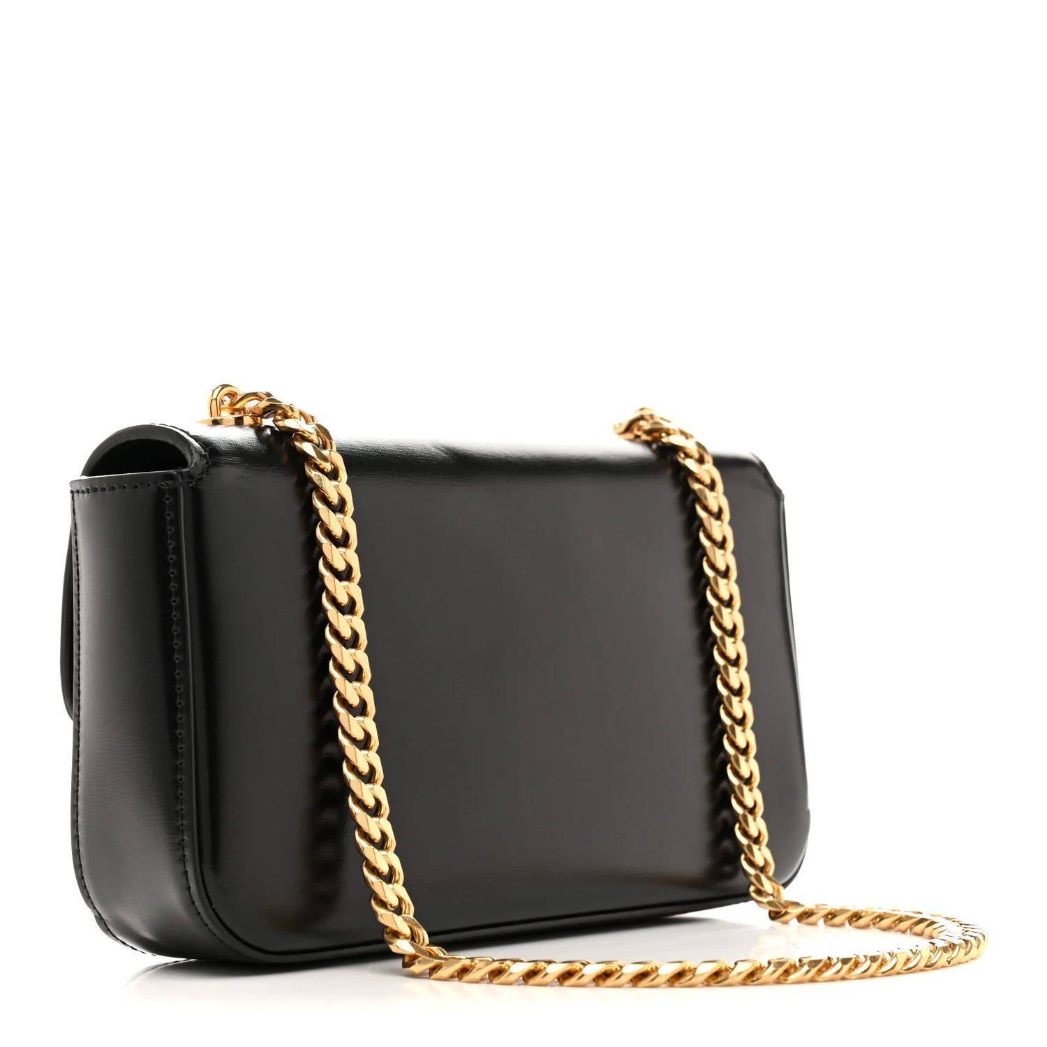 Shiny Calfskin Triomphe Chain Shoulder Bag Black
