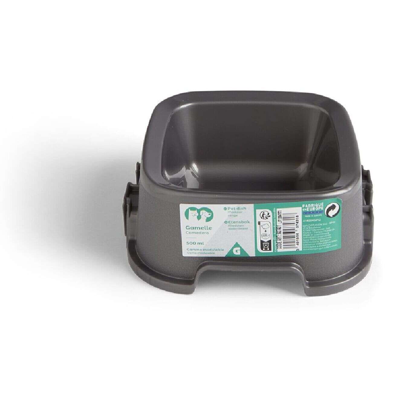 Gamelle carrée grise 500ml - plastique 16,6x16,6xH6,5cm