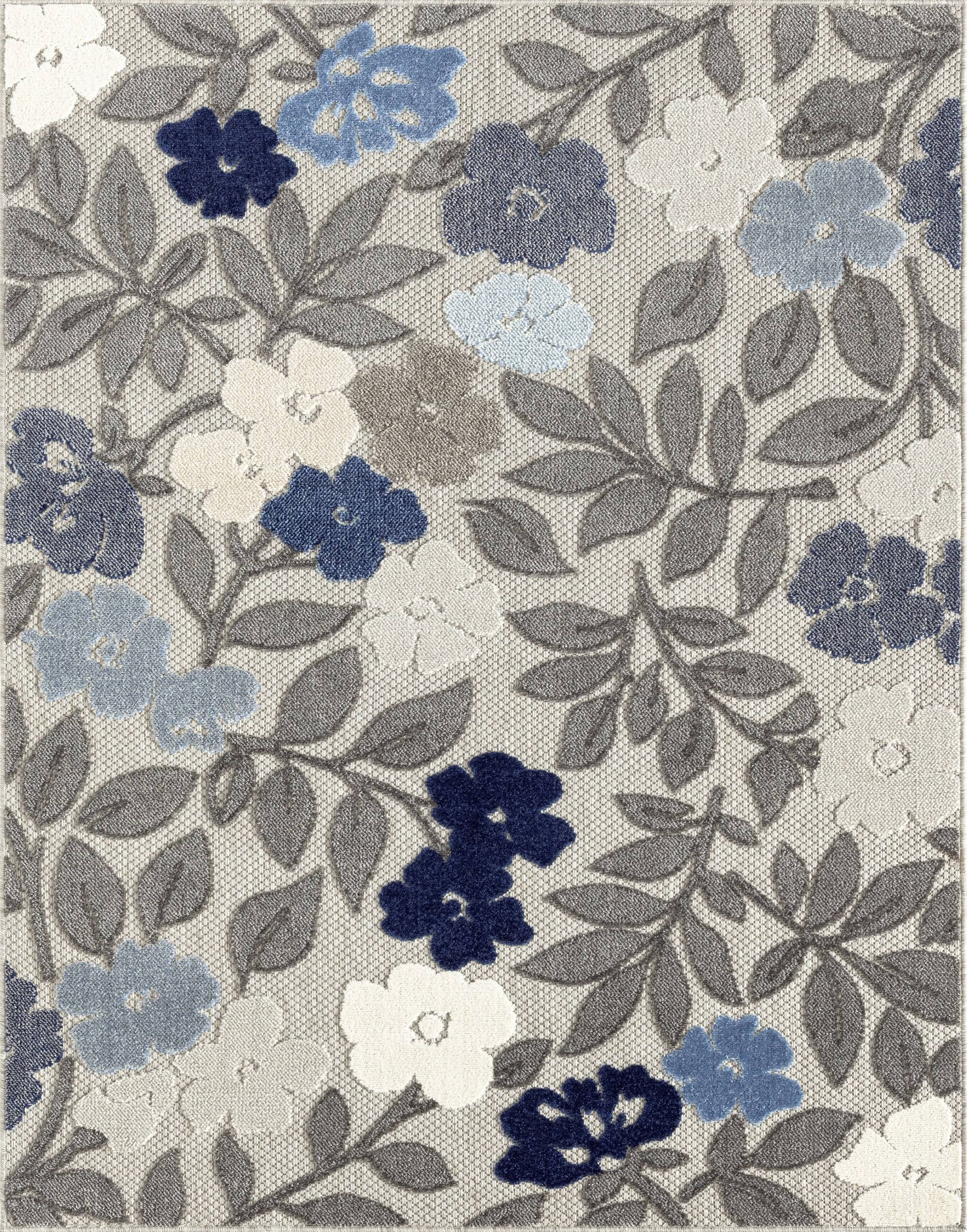 Tayse Rugs Oasis Floral Blue 5 ft. x 7 ft. Indoor/Outdoor Area Rug