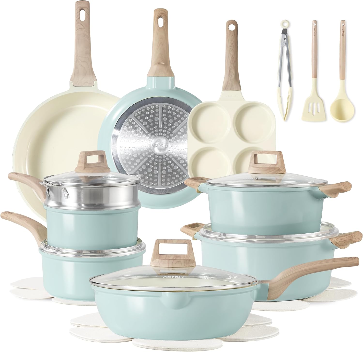 CAROTE 21pcs Pots and Pans Set, Nonstick Cookware Sets, with Egg Pan