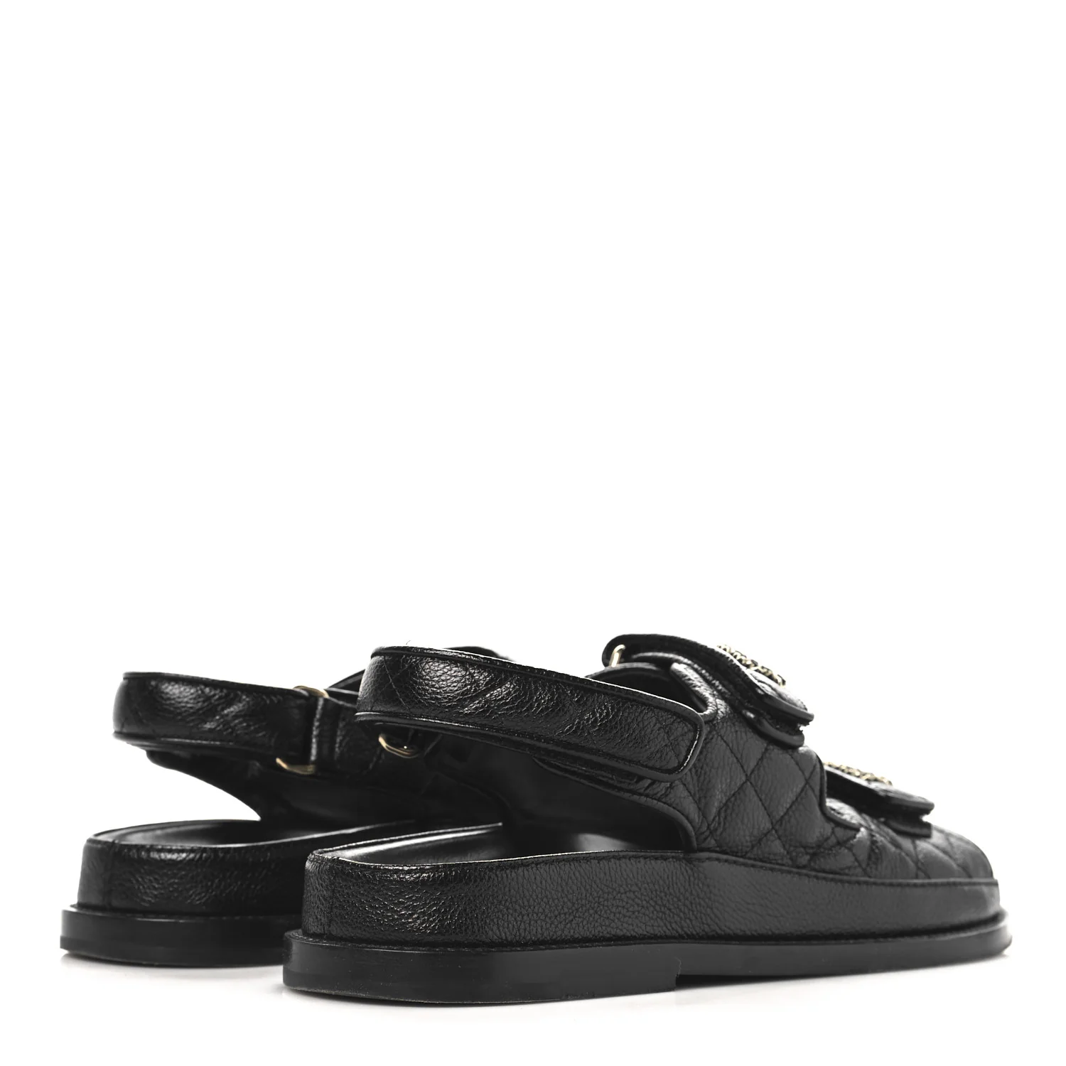 Grained Calfskin Velcro Dad Sandals 38 Black