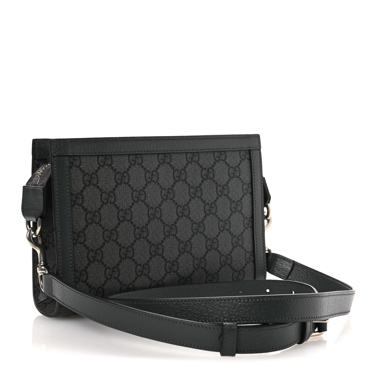 GG Supreme Monogram Textured Dollar Calfskin Web Small Ophidia Shoulder Bag Grey Black Graphite Grey