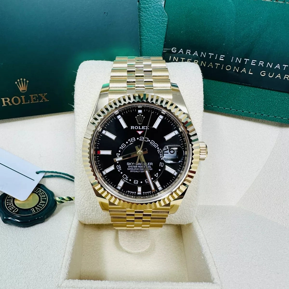 [Super Clone]RLX  Sky-Dweller 42mm Yellow Gold Black Dial Jubilee - 336938【Super Clone】
