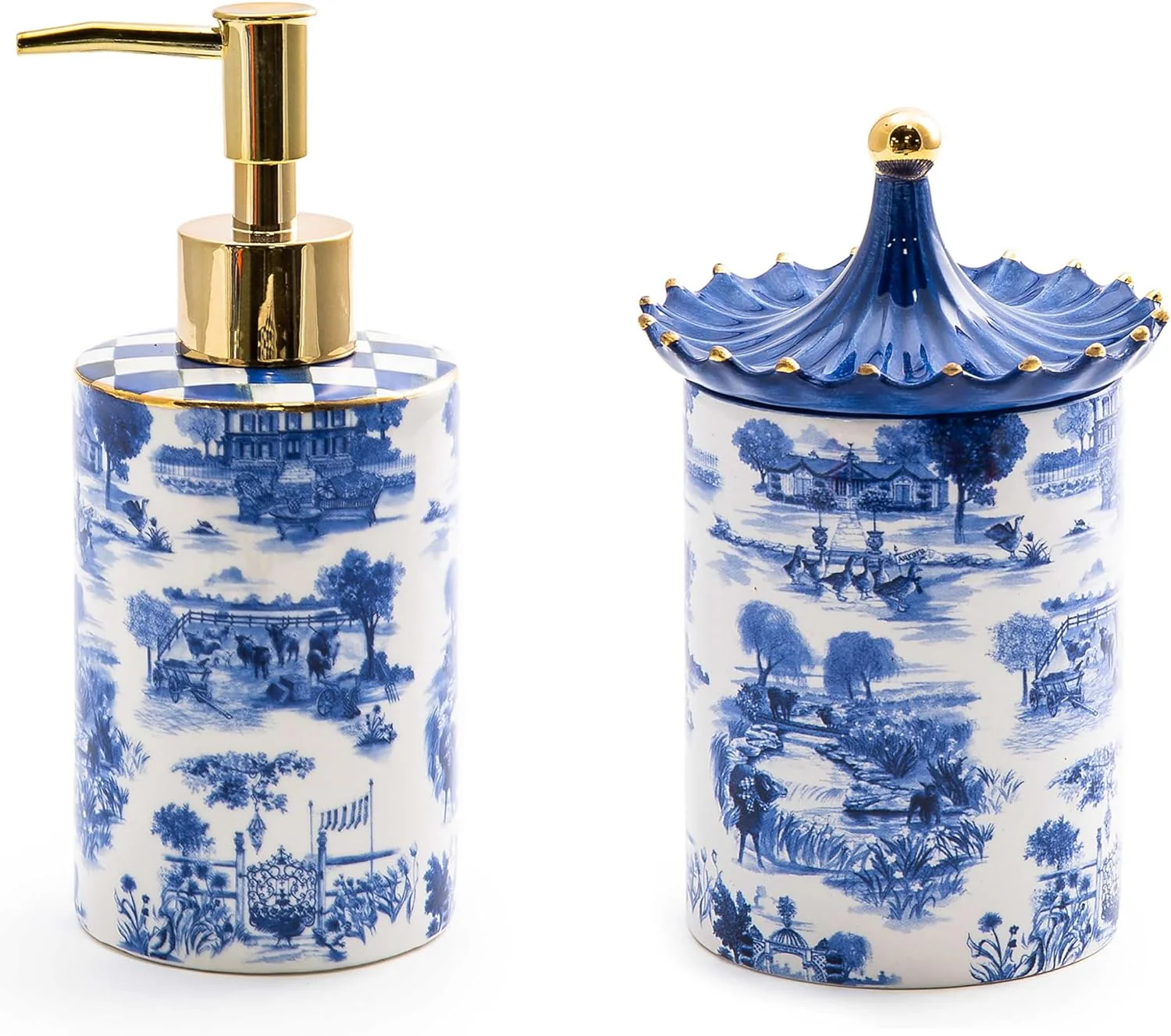 Toile Soap Dispenser & Cachepot Set