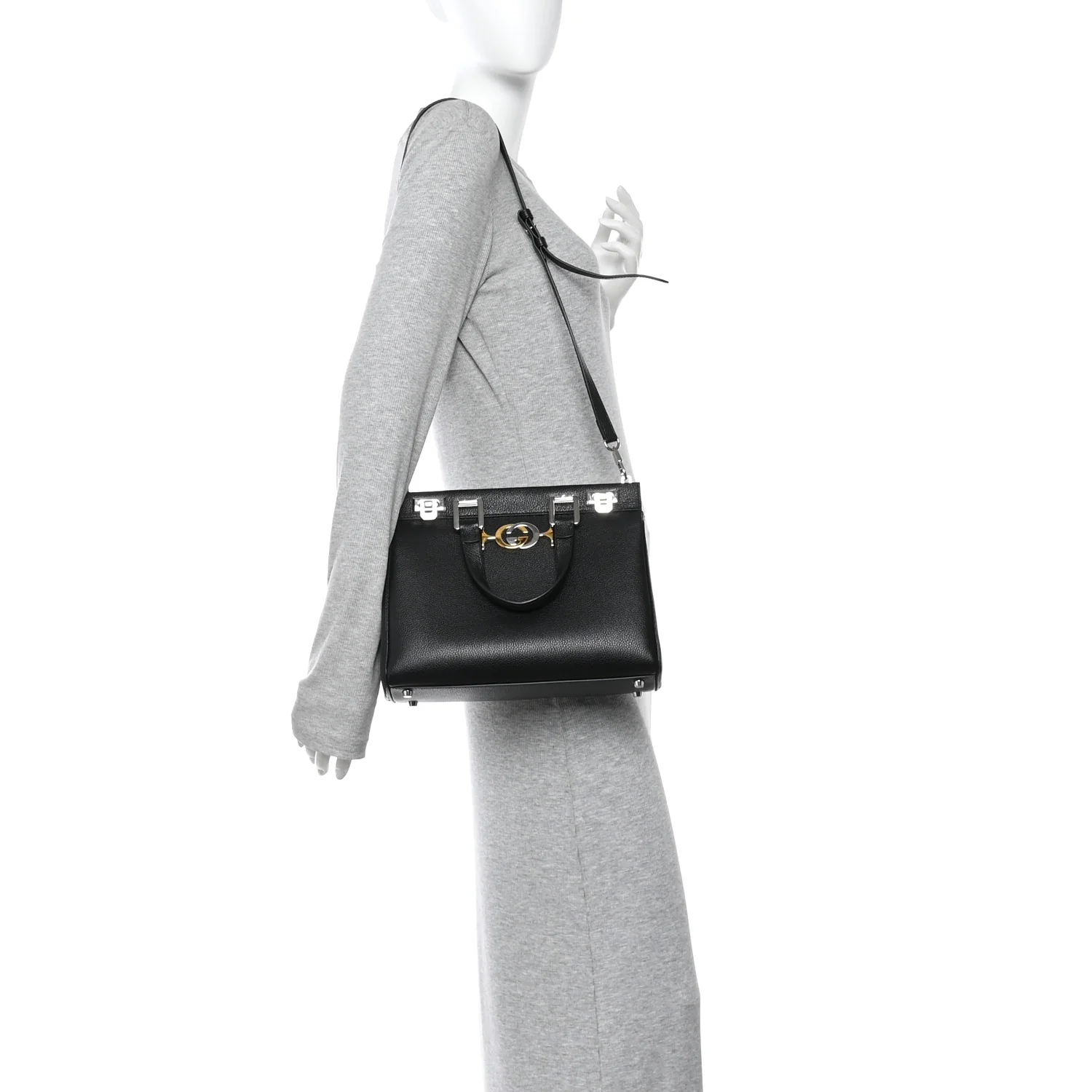 Grainy Calfskin Small Zumi Top Handle Bag Black