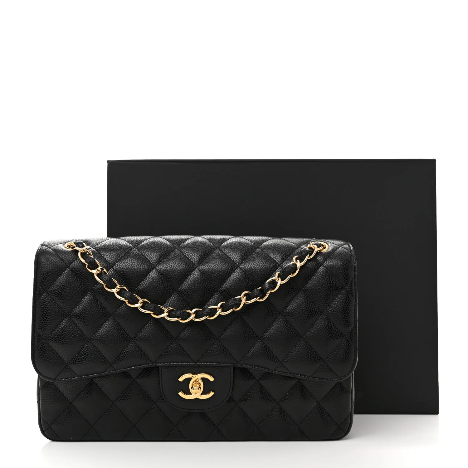 Caviar Quilted Jumbo Double Flap Black