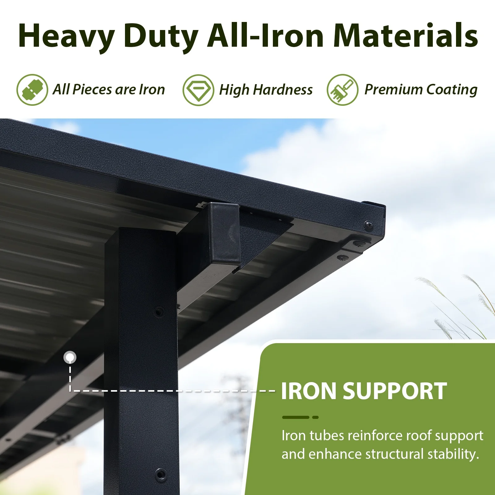 8' x 10' Outdoor Lean to Gazebo, Hardtop Wall Mounted Gazebo with Sloping Roof, Awnings for Patio with All-Iron Frame, Pergolas for Patio, Backyard, Deck(8' x 10') - Image 9