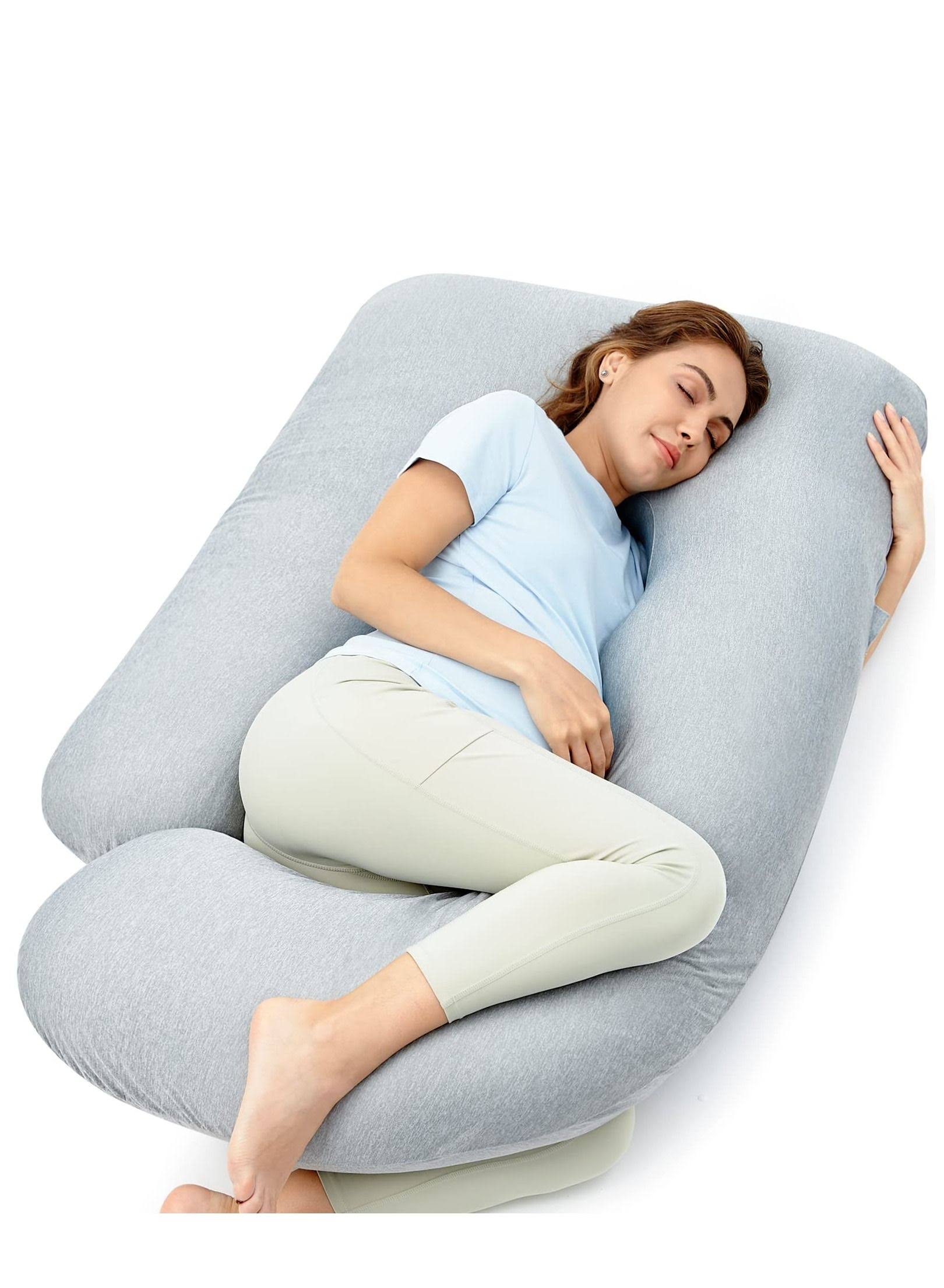 Momcozy Pregnancy Pillows with Cooling Cover, U-Shaped Full Body Maternity Pillow for Side Sleepers 57 inch Gray, Size: One 57 inch
