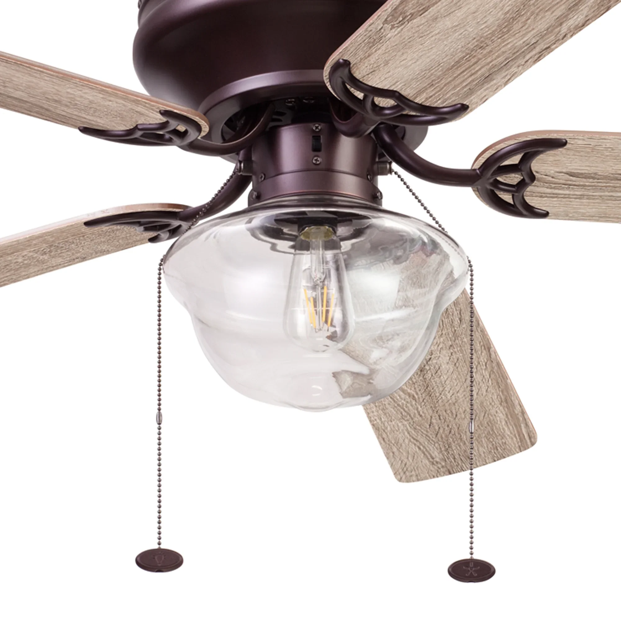Better Homes & Gardens Wyndham 52 Bronze Ceiling Fan with Light, 5 Blades, Pull Chains & Reverse Airflow