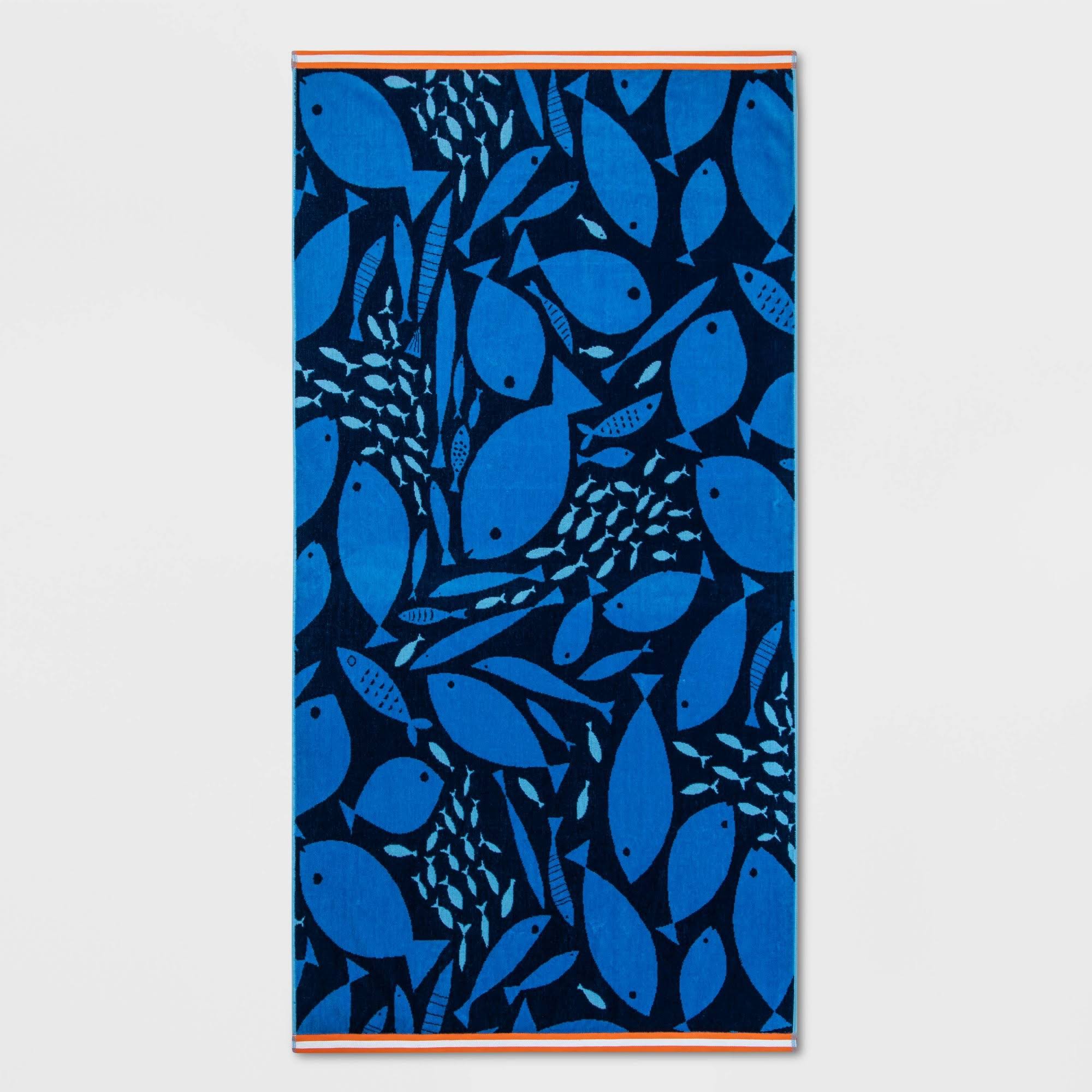 XL Jacquard Fish Beach Towel Navy - Sun Squad