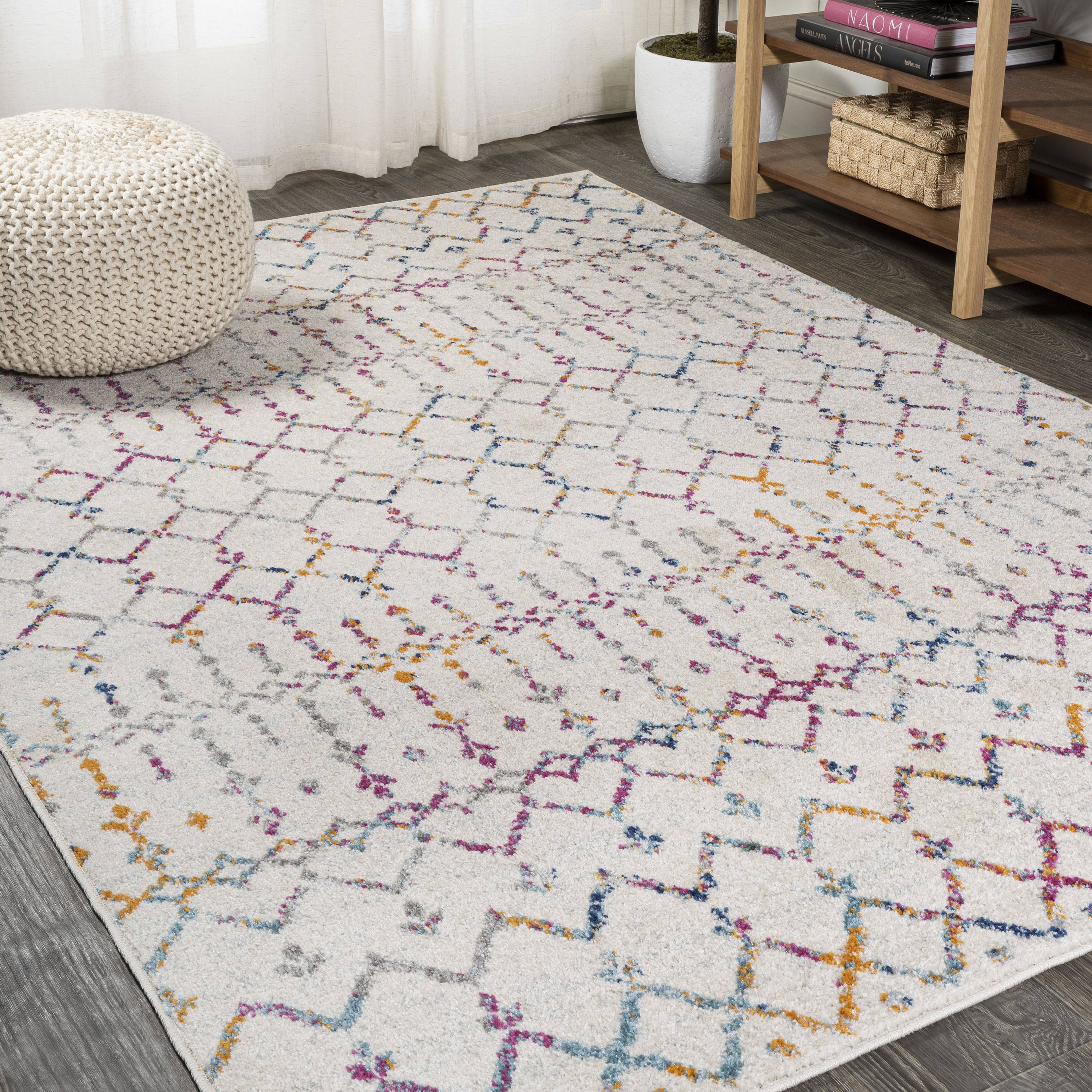 Jonathan Y Moroccan Hype Boho Vintage Diamond Ivory/Multi 3 ft. x 5 ft. Area Rug