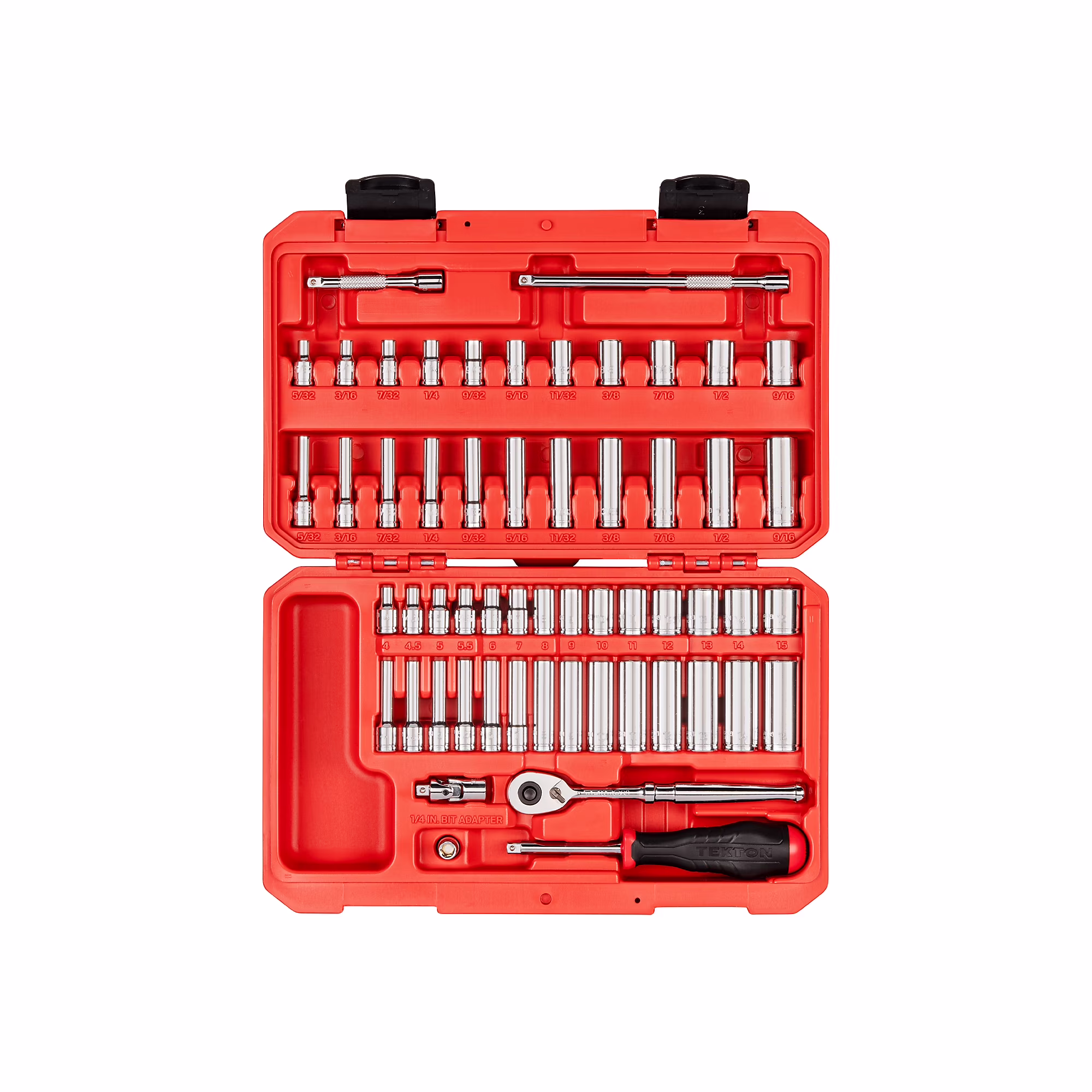 Tekton, 56-pc 1/4in. Drive 6-Point Socket and Ratchet Set, Model# SKT05303