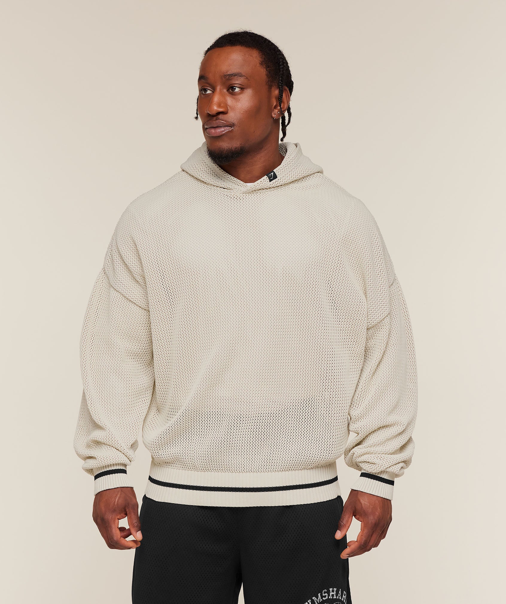 COLLECTIVE CROCHET STYLE HOODIE - Tinted White