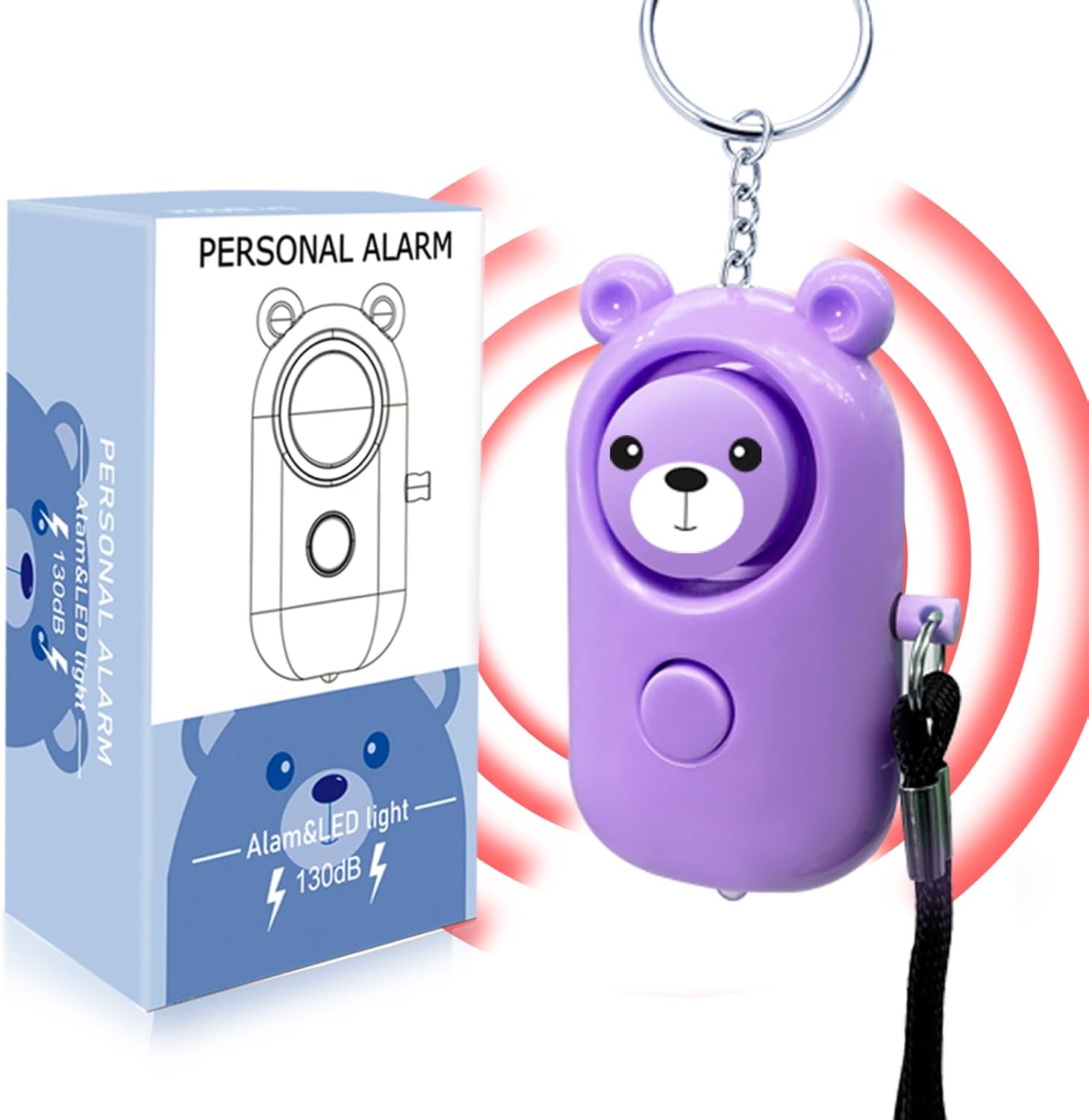 Personal Alarm Keychain - 130dB Safety Self Defense for Women Girl Kids Elderly, Multi-Function with LED Light, Cute Portable Security Safe Sound Siren (Purple)