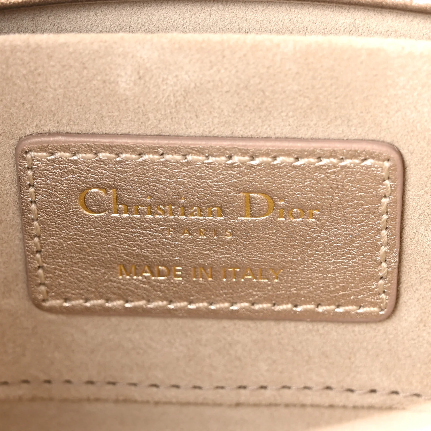 Metallic Lambskin Cannage Small Lady D-Joy Champagne