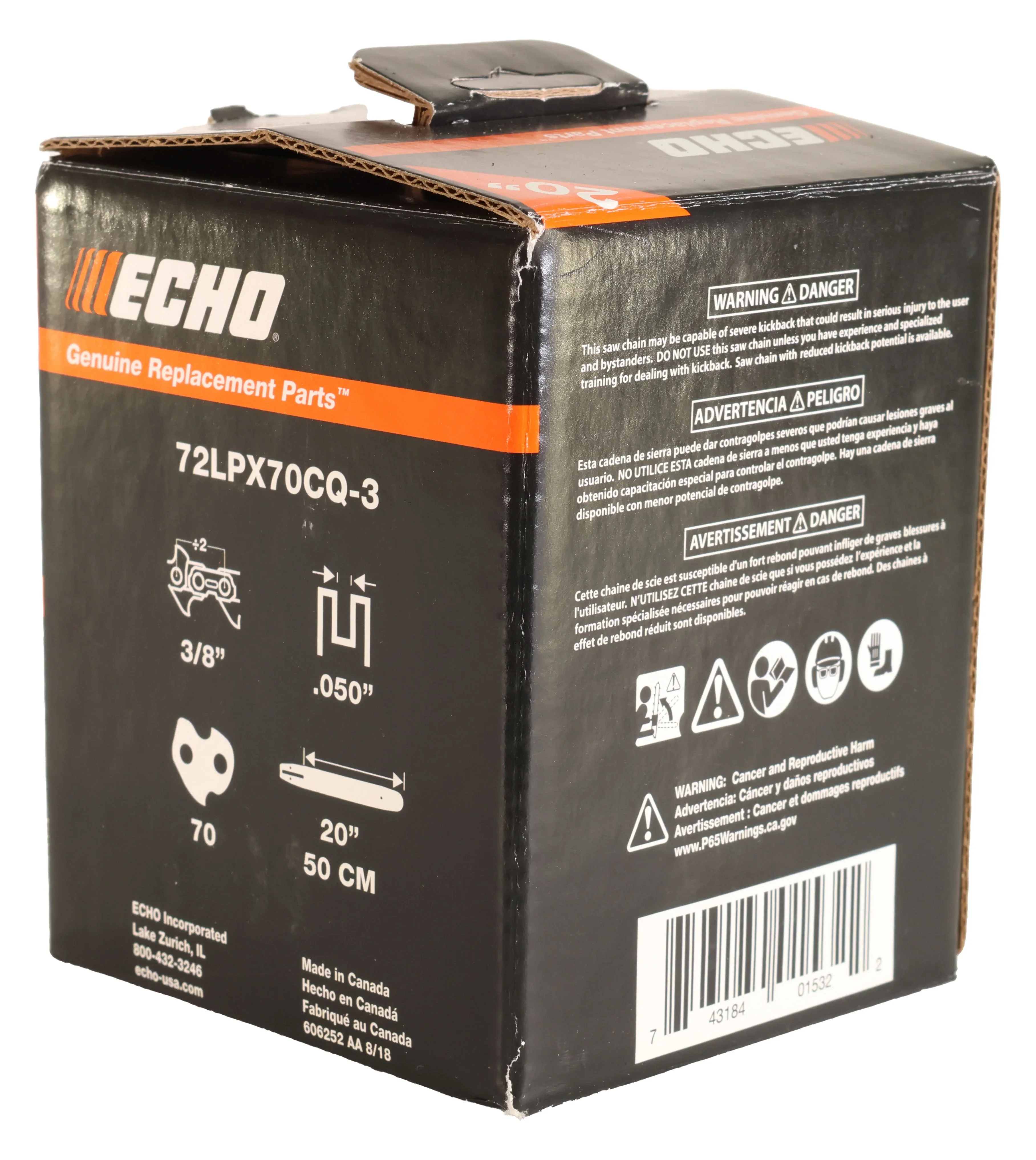 Echo 3 Pack Genuine OEM 20 Cutting Chain for CS-620P Saw - 72LPX70CQ-3PK