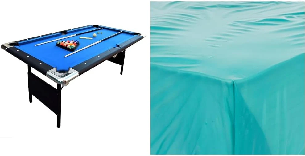 Table de billard portable de 1,83 m (6 pieds), table de billard pliante pour adultes, idéale pour une salle de jeux. Facile à ranger grâce à son système de pliage. Comprend un jeu complet de boules de billard, queues, craie et brosse.