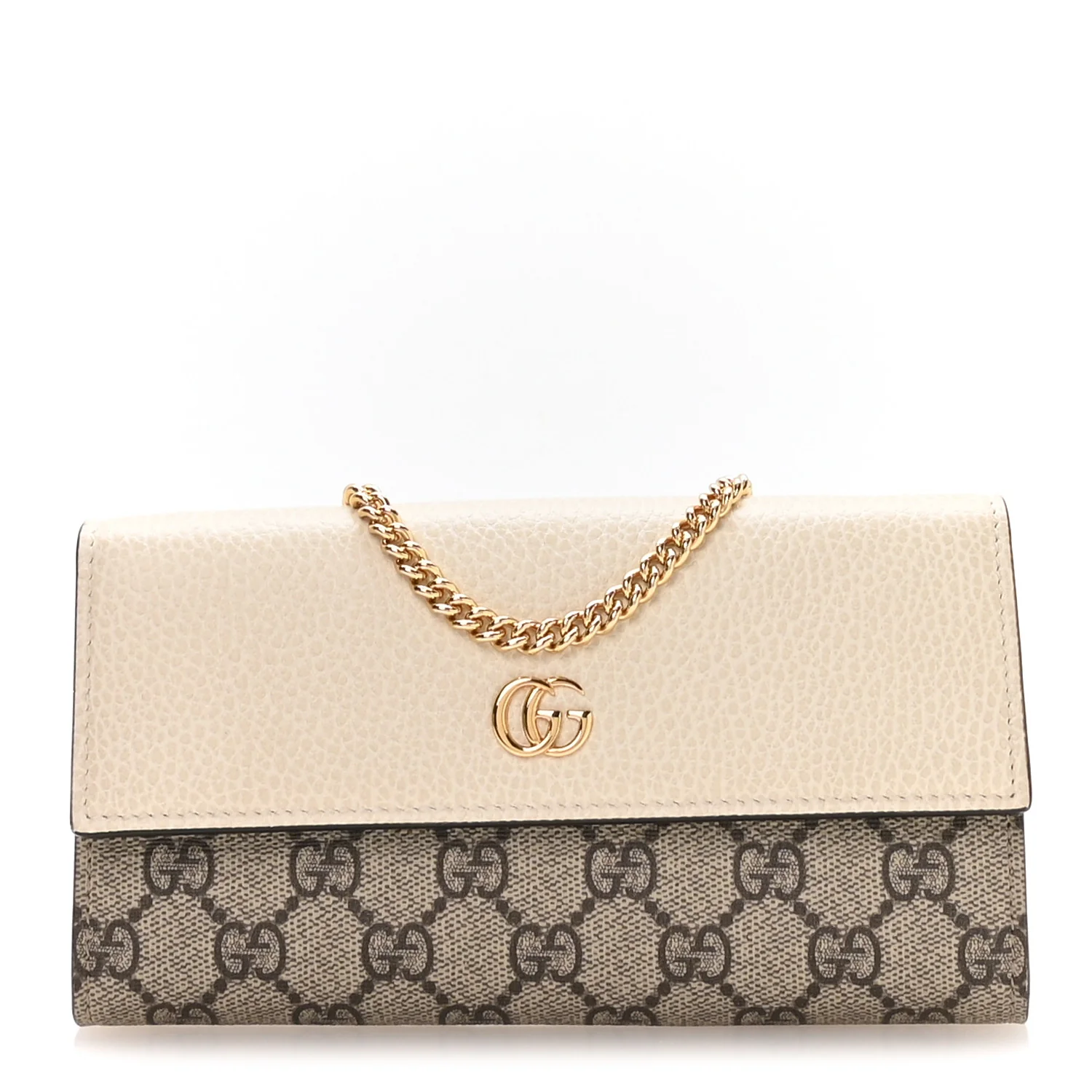Dollar Calfskin GG Supreme Monogram Petite GG Marmont Wallet Chain Bag Mystic White Beige Ebony